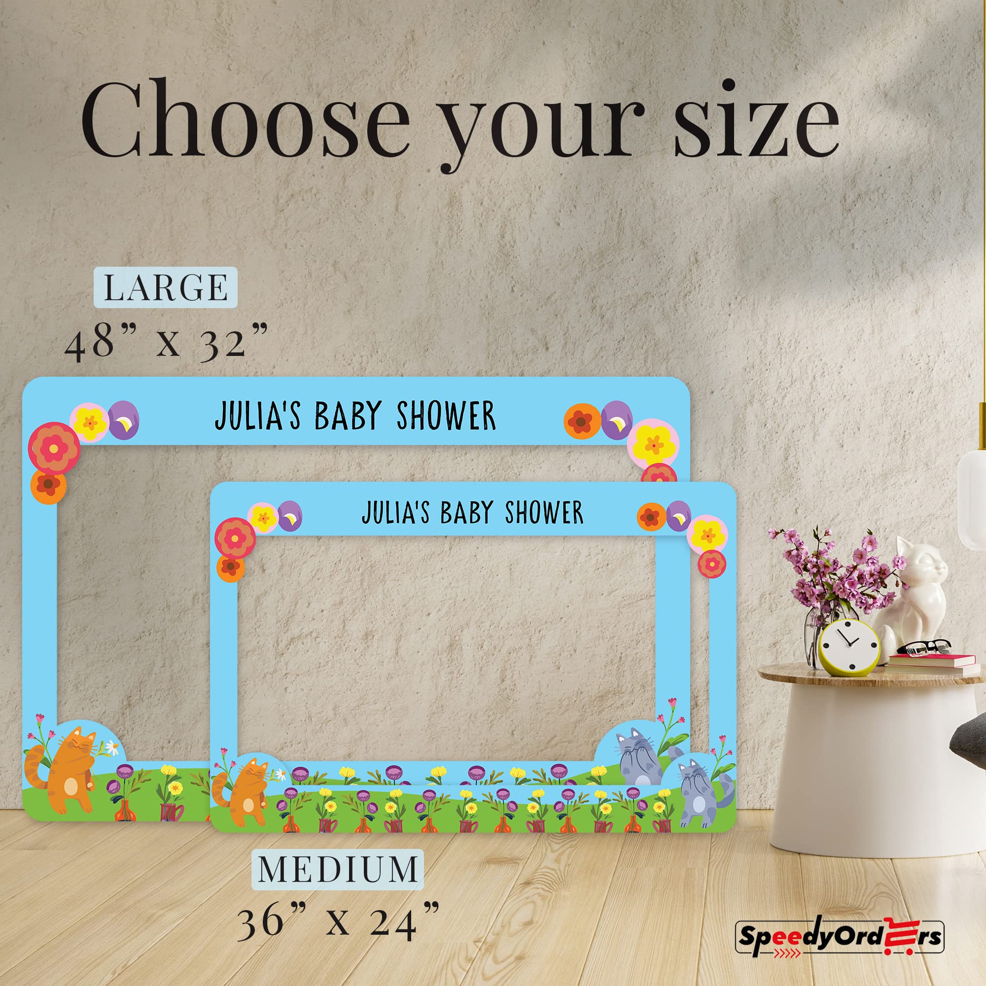 Personalized Cute Cats Baby Shower Photo Booth Frame - Custom PVC Baby Shower Party Photo Frame for Gender Reveal, Newborn Photos & Birthday Decor