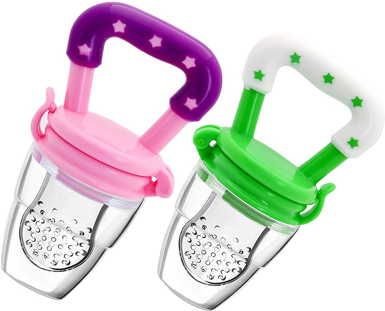 INDUXIN BPA-Free Silicone Baby Food & Fruit Feeder Combo Pack - Blue & Yellow, Safe Teether & Soother for Infants (Pack of 2) - Perfect for First Solid Foods & Teething Relief at Home or Travel