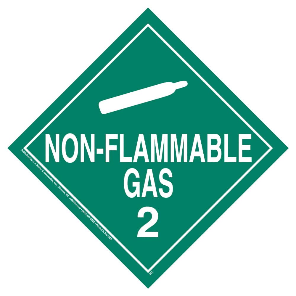 DOT Compliant Division 2.2 Non-Flammable Gas Placard - 25-Pack 10.75x10.75 Inch Removable Self-Adhesive Vinyl Labels | Temporary Hazardous Material Signage for Transport & Storage | J.J. Keller & Associates
