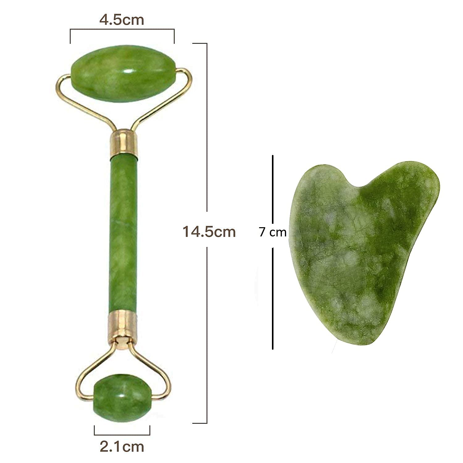 Rose Quartz Face Roller & Gua Sha Set - Anti-Aging Facial Massage Tool for Puffiness & Dark Circles, Natural Jade Roller for Women & Men - Perfect for Skincare Routine & Relaxation at Home or Travel (Green, 1 Pack)