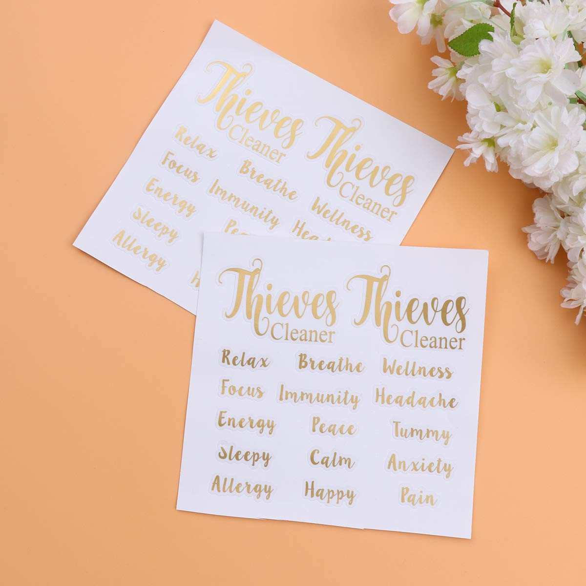 5 Sheets Gold Essential Oil Labels - Waterproof Vinyl Stickers for Roller Bottles, Food Containers & Travel Decor | Perfect for DIY, Organizing & Aromatherapy
