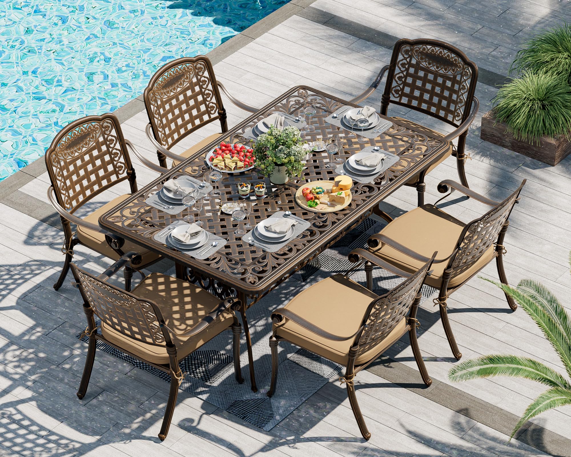 TITIMO 7-Piece Cast Aluminum Outdoor Dining Set - Rectangle Table & 6 Stackable Chairs for Patio, Backyard, Garden, Deck | Durable Weather-Resistant Furniture for Entertaining & Family Gatherings