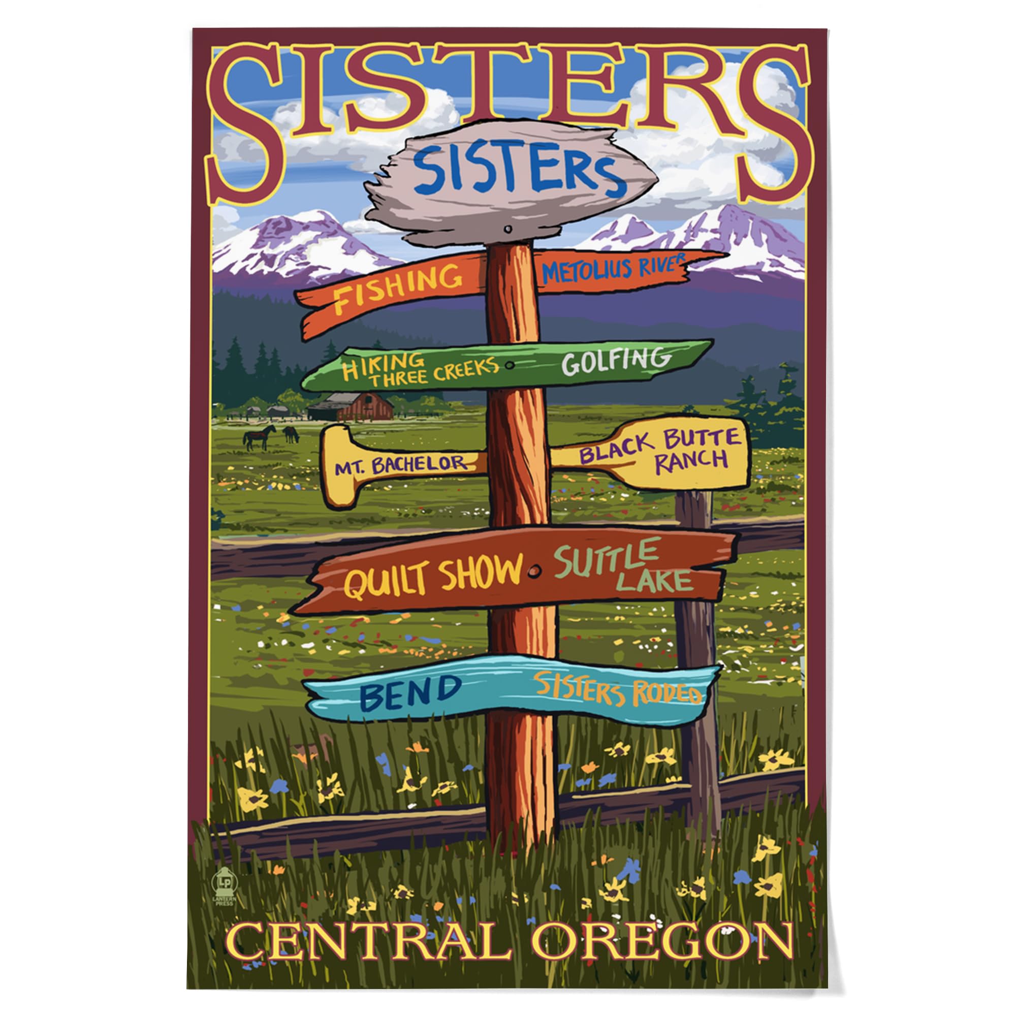Lantern Press 36x54 Inch Giclee Art Print - Sisters Oregon Sign Wall Decor | Vintage Travel Destination Poster for Living Room, Bedroom & Office