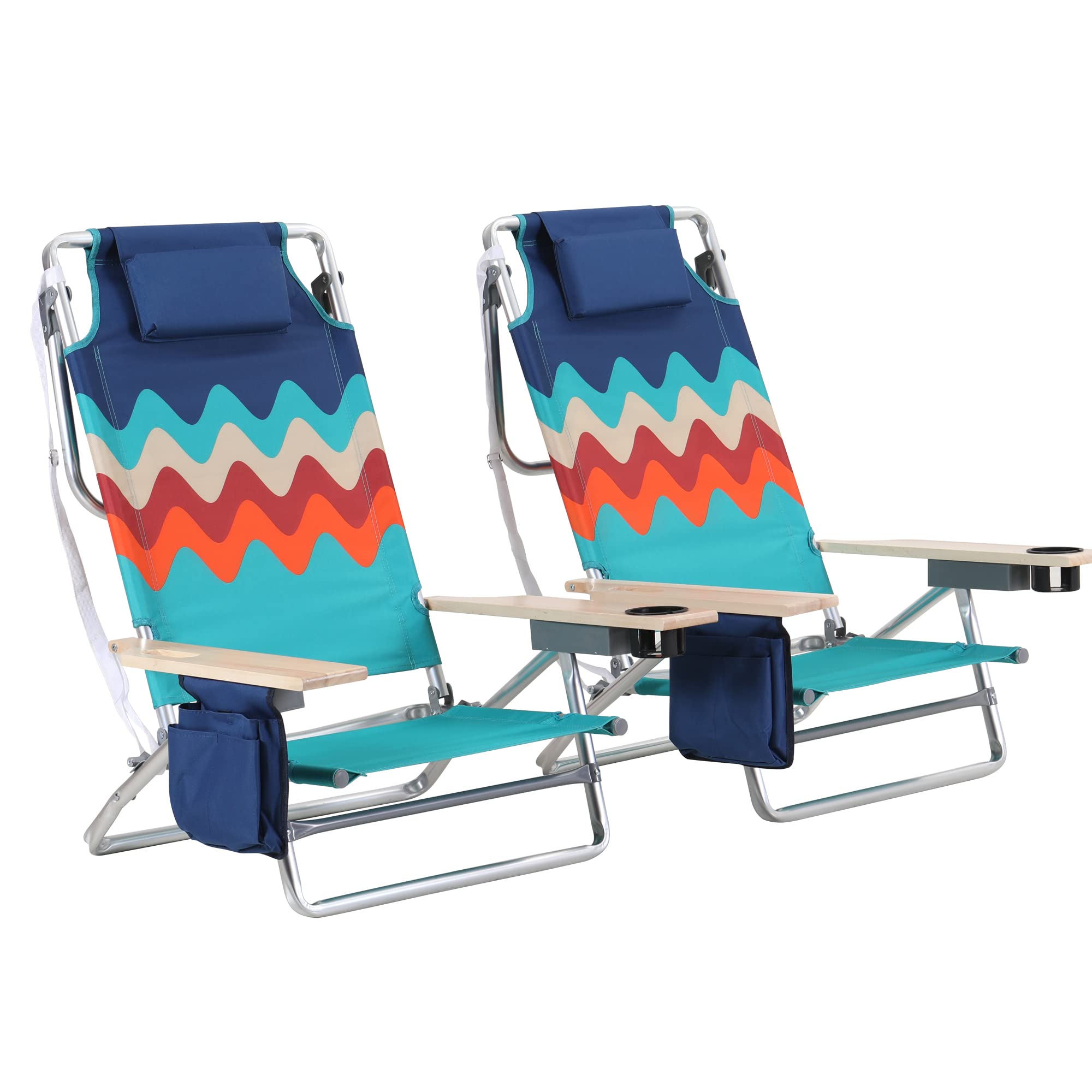 **GREEN PARTY 2 Pack Lightweight Aluminum Folding Beach Chairs with Cooler Bag & Armrest – Reclining, Supports 250LBS – Perfect for Outdoor, Camping, Picnics & Backyard Relaxation**