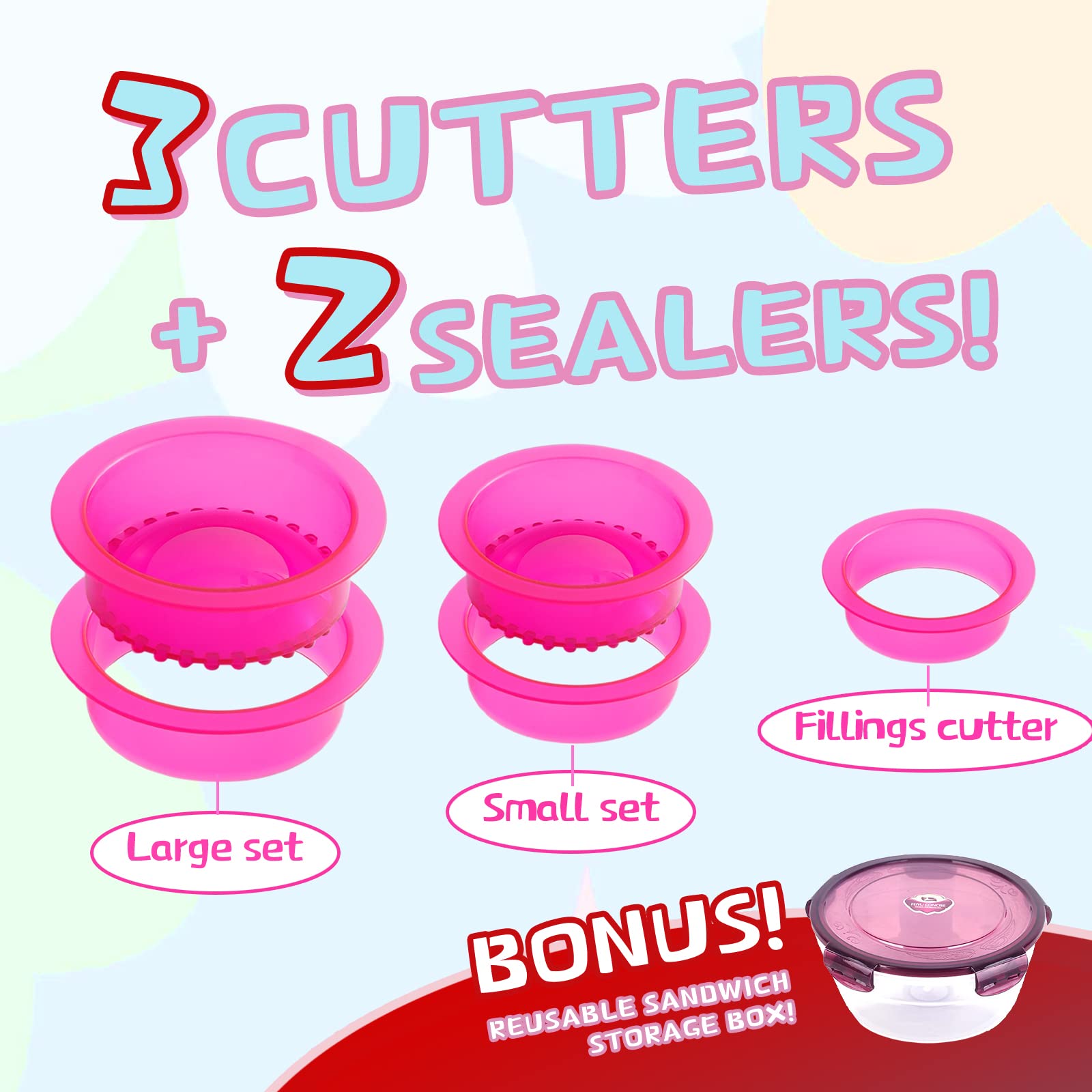 HiYZ 5-Piece Sandwich Cutter and Sealer Set - Stainless Steel Crustless Sandwich Maker for Peanut Butter, Jelly, Bread & Pancakes - Fun Cookie Cutters for Kids, Boys & Girls - Perfect for School Lunches, Picnics and Family Breakfasts
