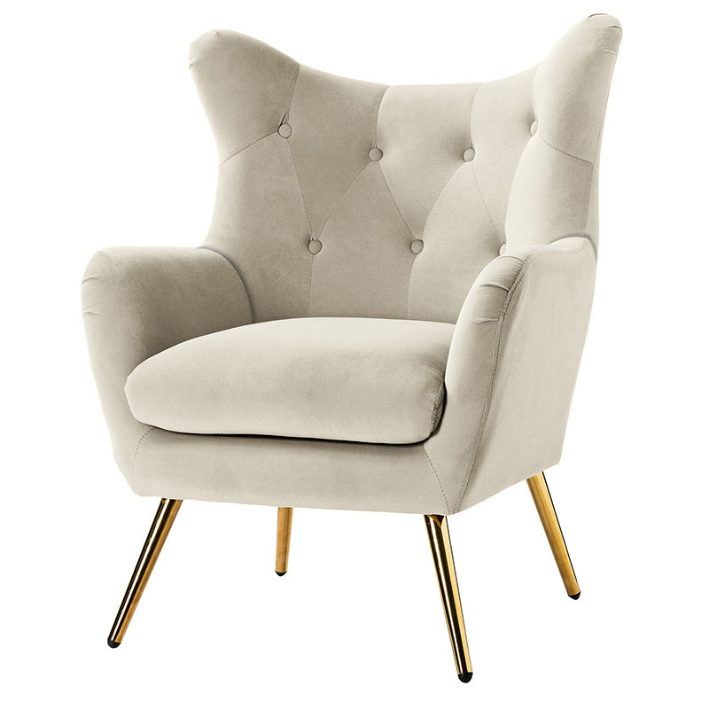 Luxury Isabelle Wingback Velvet Upholstered Armchair - High Back Accent Chair with Sturdy Metal Legs for Living Room, Bedroom & Office Decor