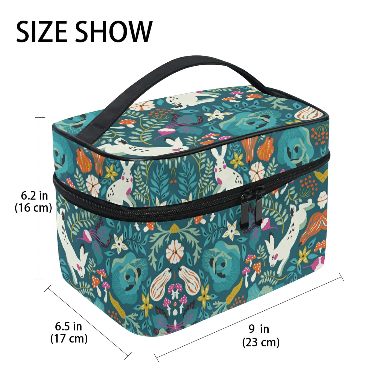 Blue Rabbit Flower Cosmetic Bag - Waterproof Makeup Pouch & Toiletry Organizer for Women | Travel, Gym, Daily Essentials Storage | Cute Zippered Beauty Case for Girls
