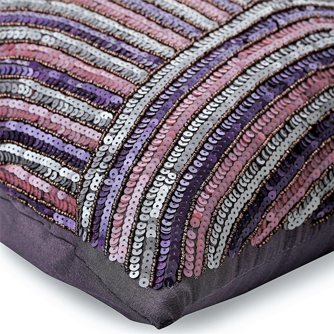Purple Sequined Beaded Pillow Sham 24x24 Inch - Modern Abstract Plum Cheer Square Silk Pillow Cover for Sofa, Bed, Couch Decor - HomeCentric Luxury Throw Pillow Case