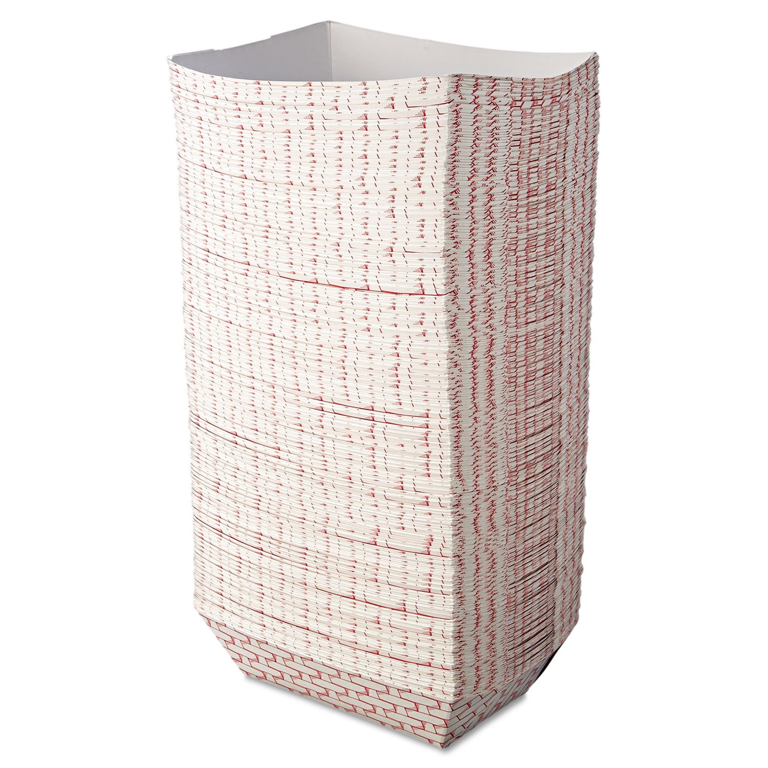 Boardwalk 30LAG500 5lb Capacity Red & White Paper Food Baskets - 500/Carton (BWK30LAG500) for Takeout, Picnics, and Fast Food Service