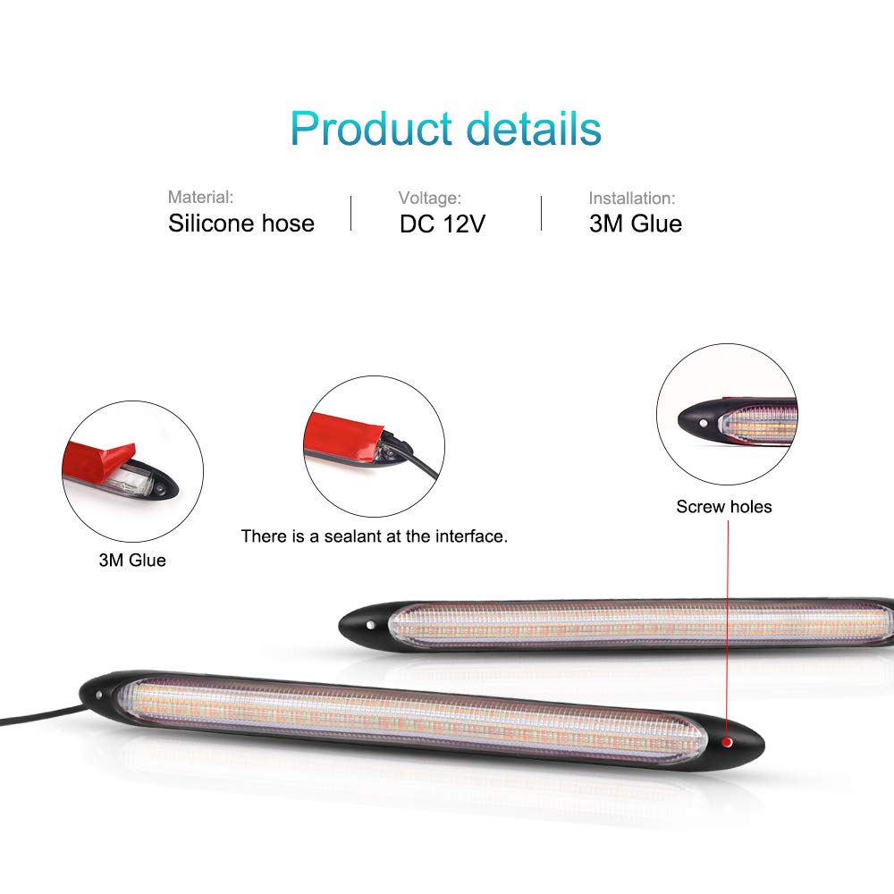 2Pcs Universal LED Car Daytime Running Lights - 10.83 Inch Waterproof Headlight Strip with Sequential White/Yellow Turn Signal - Perfect for Daytime Visibility & Night Driving Safety (Sedan, SUV, Truck)