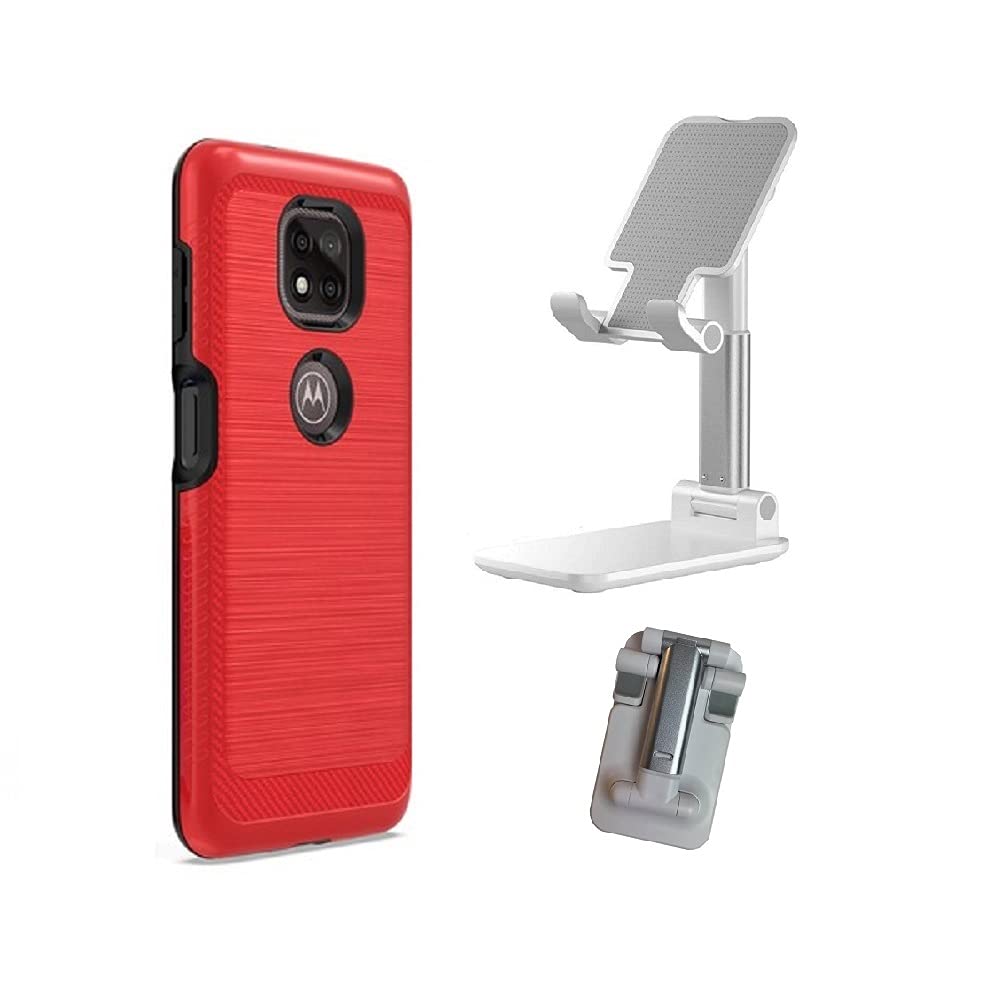 Shockproof Phone Case for Motorola Moto G Power (2021) - Dual Layer Protective Cover with Brushed Texture & Built-in Kickstand (Red) | Perfect for Work, Travel, and Everyday Use