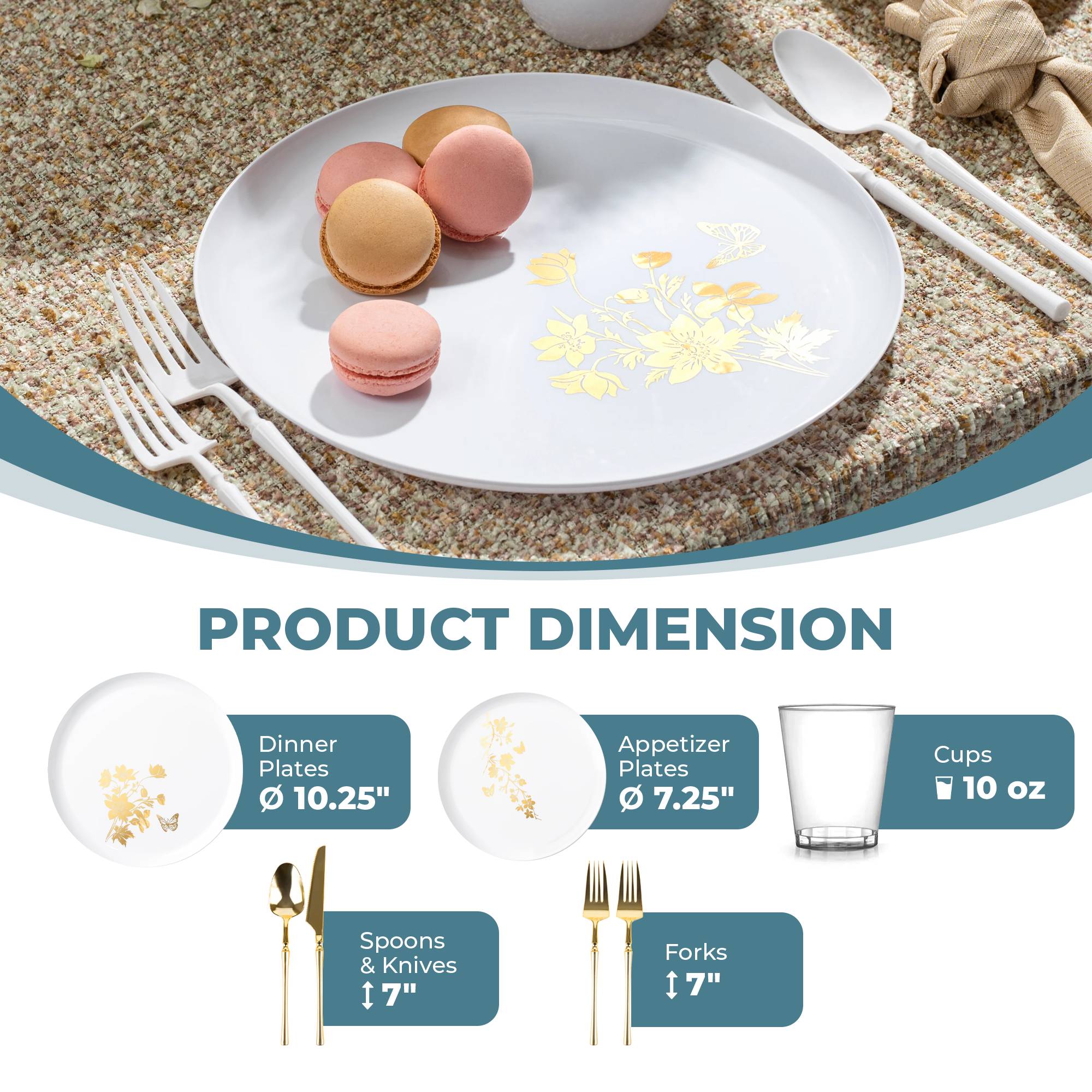 White and Gold Plastic Party Bundle - Elegant Garden Edging for Outdoor Decorations | Perfect for Weddings, Birthday Parties, and Garden Events