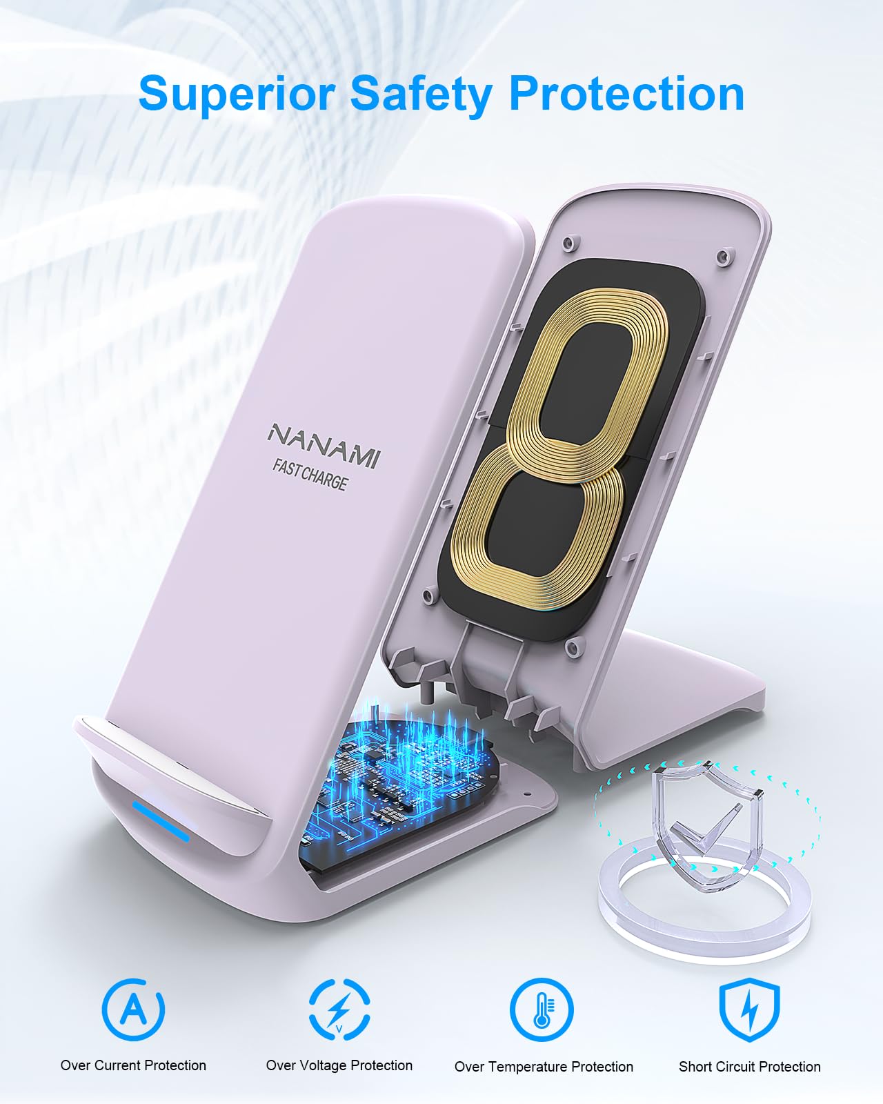 NANAMI 10W Fast Wireless Charger Stand for iPhone 16/15/14/13/12/11 & Samsung Galaxy S25/S24/S23 - Qi-Certified Charging Pad for iPhone SE2/X/XS/XR/8/8P & All Qi-Enabled Phones - Perfect for Home, Office & Nightstand Use
