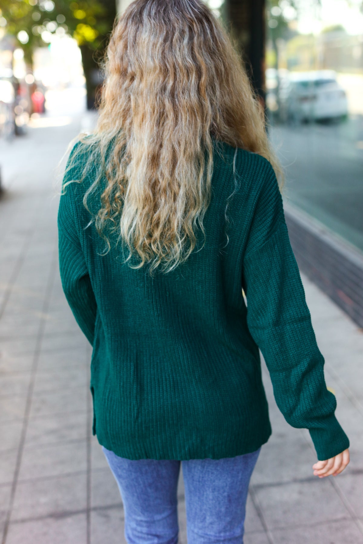 Stylish Hunter Green Mock Neck Knit Sweater with Chest Pocket - Cozy Winter Wear for Women | Perfect for Casual Outings & Office Attire