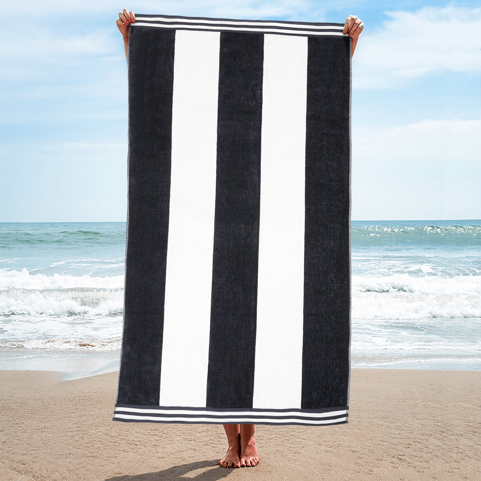 Premium Cabana Stripe Oversized Cotton Beach Towel Set of 2, 4, or 6 - Soft, Absorbent & Quick-Drying for Pool, Beach, Vacation & Spa Use
