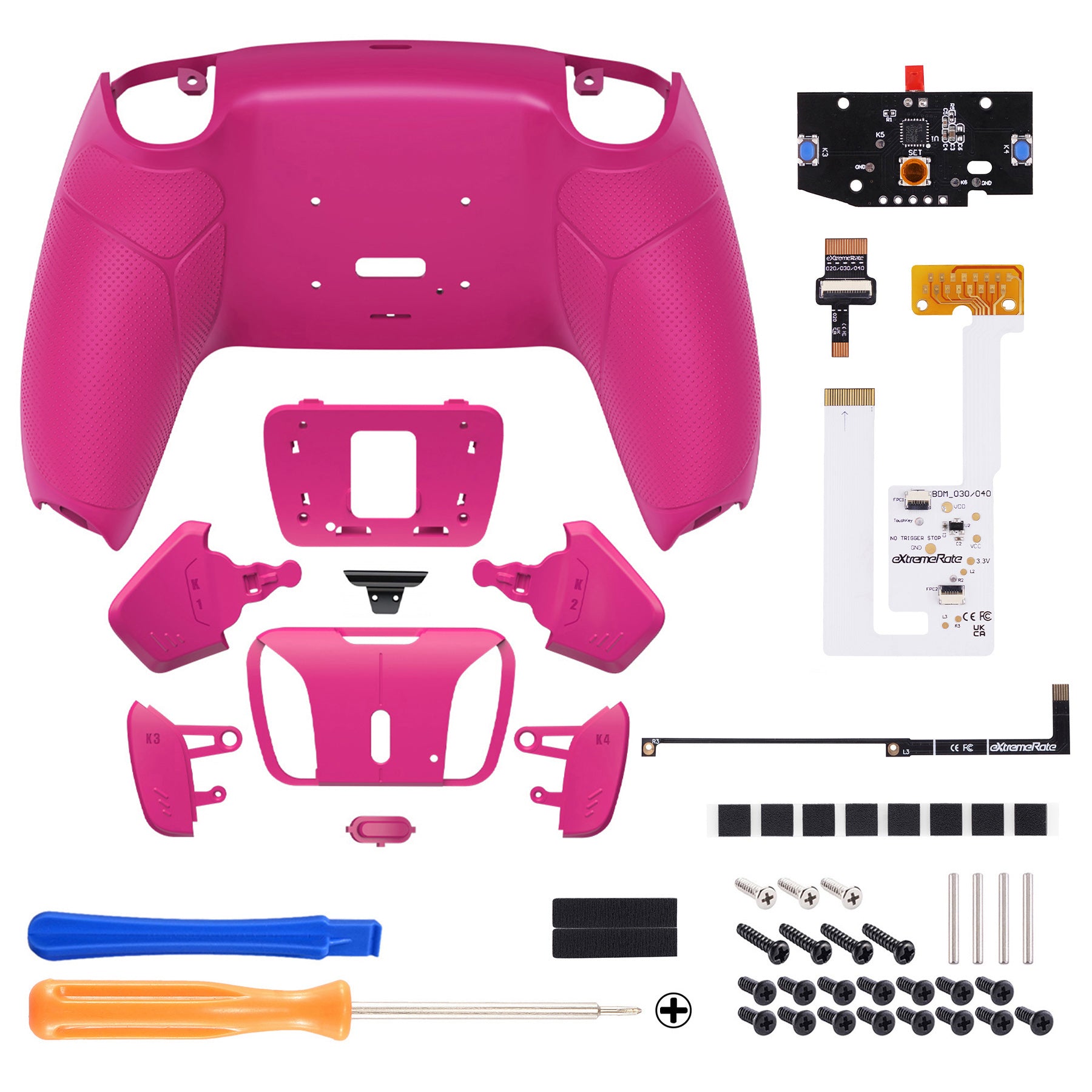 eXtremeRate Remappable RISE4 V3 Remap Kit for PS5 Controller BDM 030/040/050 - Rubberized Nova Pink Back Buttons | Customizable Gaming Accessories for Competitive Play & Enhanced Performance