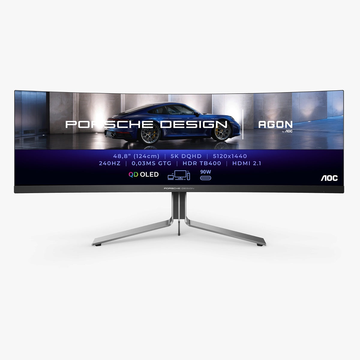 AOC Porsche Design 49-Inch 5K DQHD 240Hz QD OLED Curved Gaming Monitor - Immersive Esports & Racing Simulation Experience