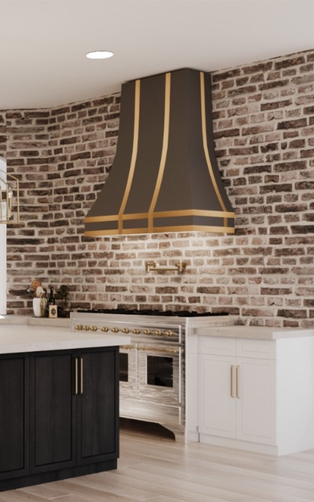 Custom Stainless Steel Curved Hoods with Brass Buttons H7 for Donna - High-Quality Kitchen Range Hood | Perfect for Modern Restaurants & Home Kitchens