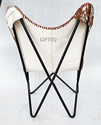 GifteQ Classic Cowhide Leather Butterfly Chair - Foldable & Easy to Assemble Living Room Chair, Comfortable Lounge & Dining Chair for Home, Patio, Dorm Room & Outdoor Use