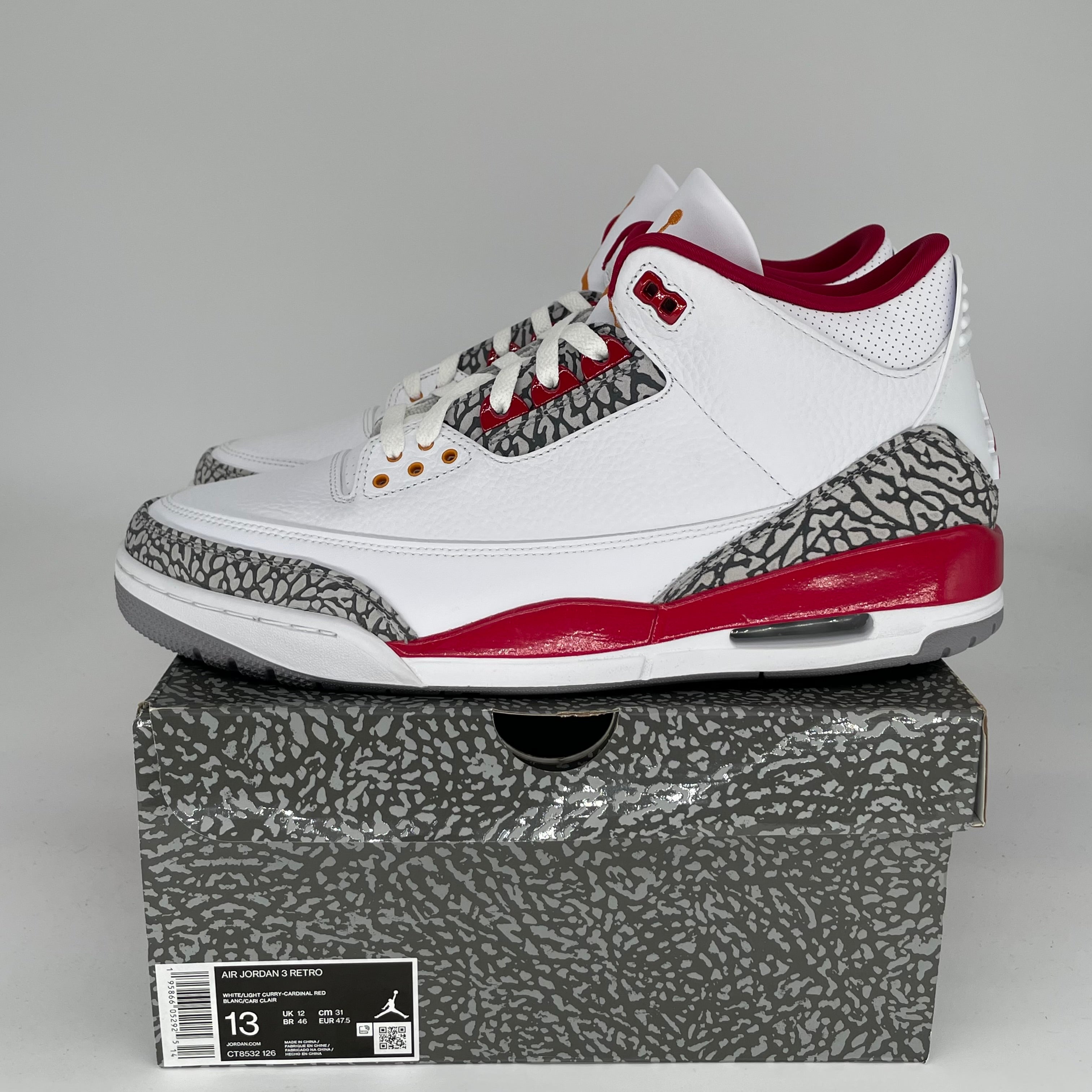 AIR JORDAN 3 CARDINAL Men's Basketball Shoes Size 13 - Retro Style Sneakers for Men | Perfect for Basketball, Streetwear & Casual Outfits (Style Code: CT8532-126)