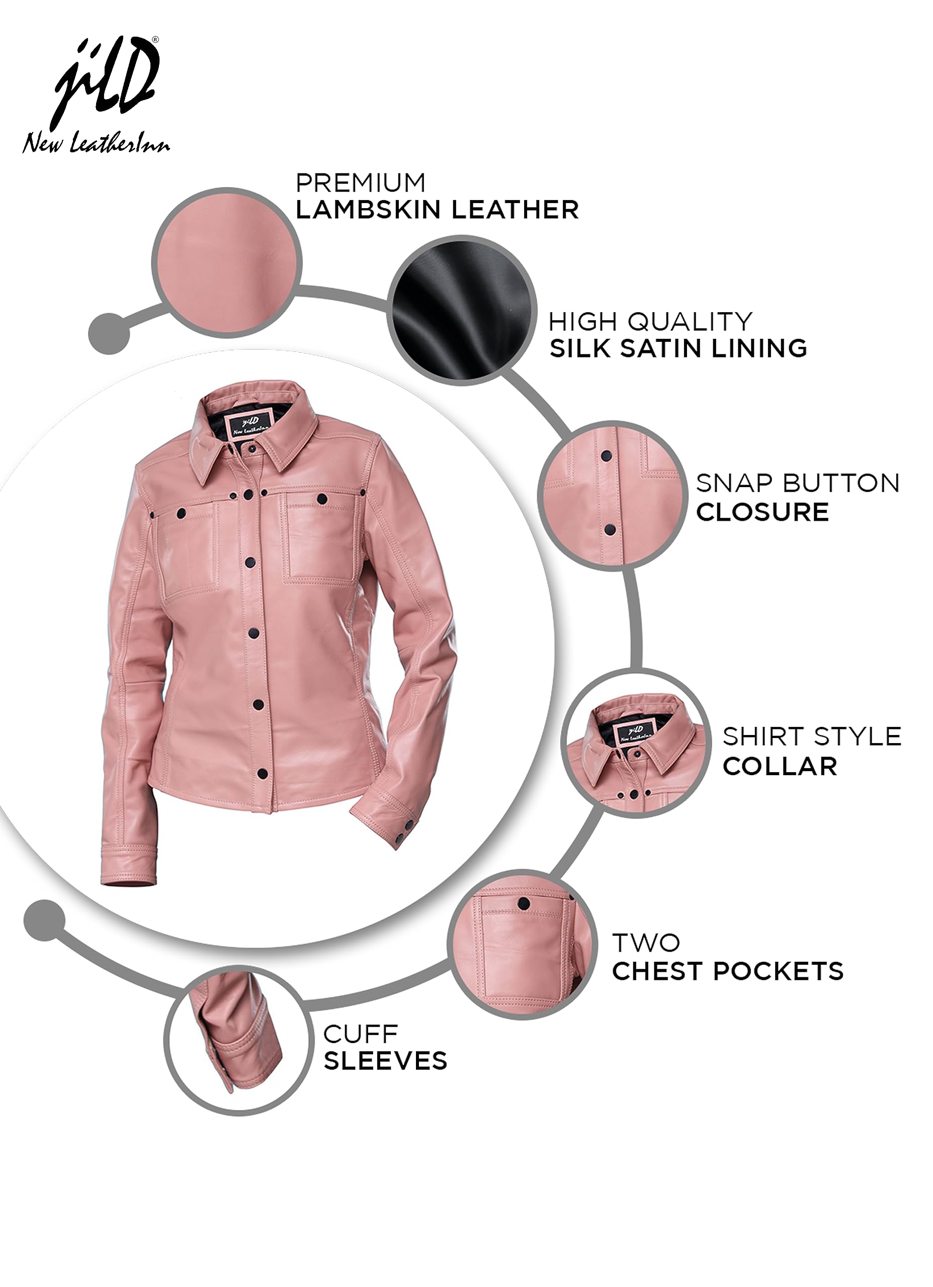Jild Women's Button Front Lambskin Leather Jacket Shacket - Long Sleeve Casual Shirt Jacket with Bust Pocket | Perfect for Fall Layering & Stylish Outfits