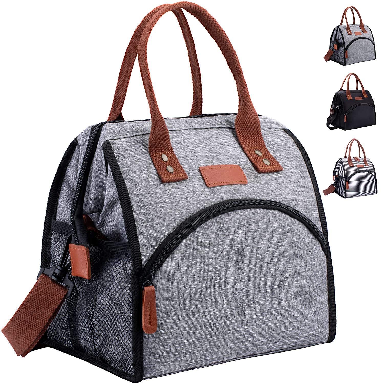 **Insulated Lunch Bag for Women - Reusable Thermal Cooler Tote with Shoulder Strap, Multi-Pocket Snack Organizer for Work, School, Picnic, Travel, Hiking & Beach - Grey | Perfect for Office Meals, Kids Lunch & Outdoor Adventures**