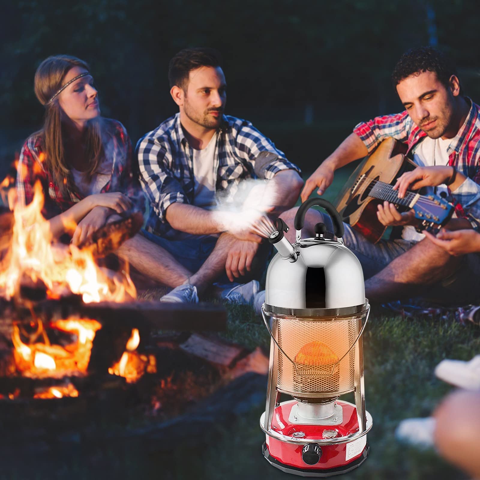 XXLL Red Kerosene Heater for Indoor Use - Non-Electric Portable Stainless Steel Oil Heater with Glass Burner & Stove Bag - 4.6L Capacity - Perfect for Home, Garage, Camping & Emergency Heating