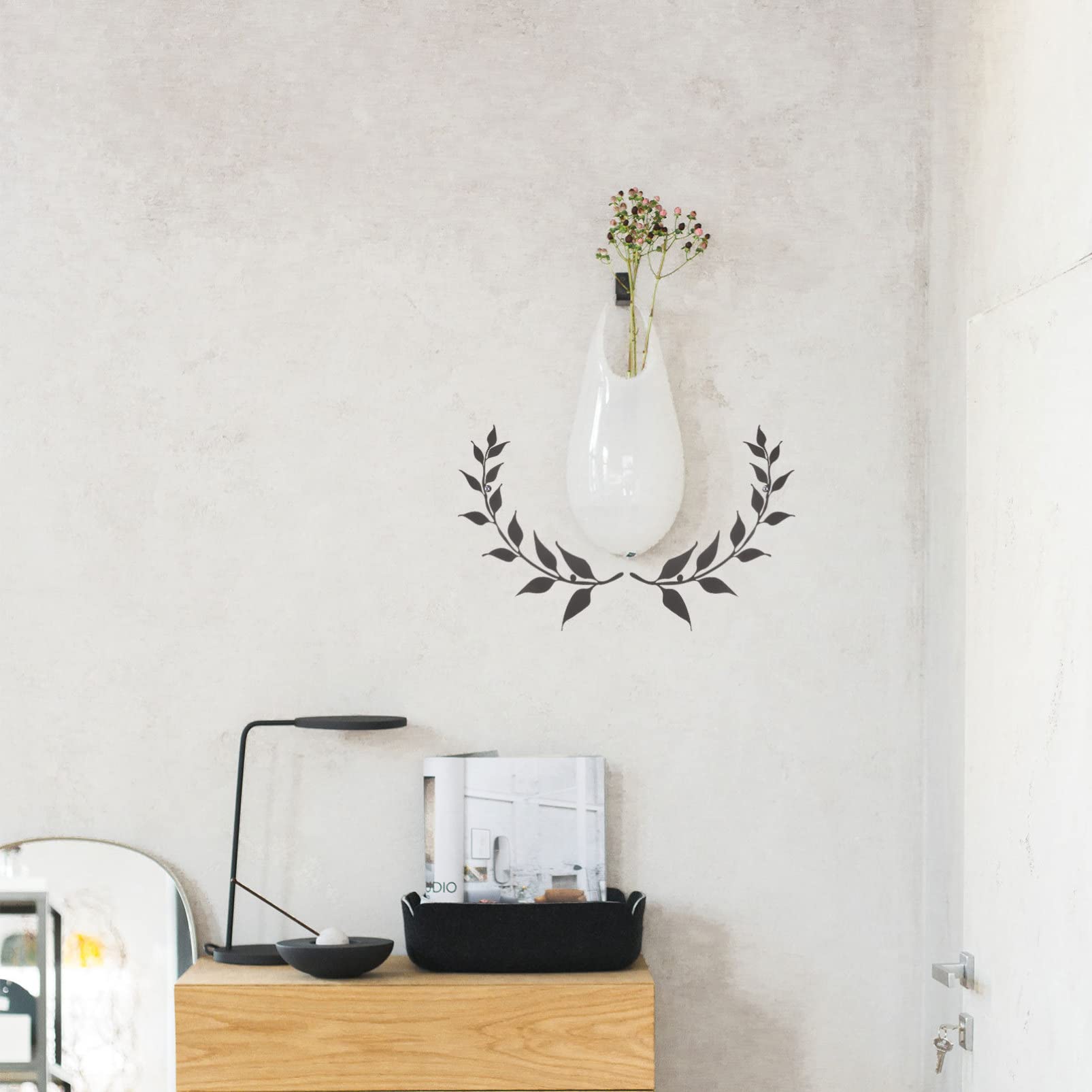 2pcs Black Metal Leaf Wall Art - Olive Branch Decor for Bedroom & Living Room