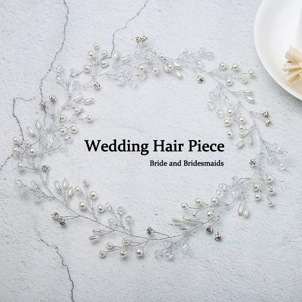 Bride Pearl Hair Vine - Silver Rhinestone Headpiece for Wedding & Bridal - Perfect for Boho & Vintage Styles