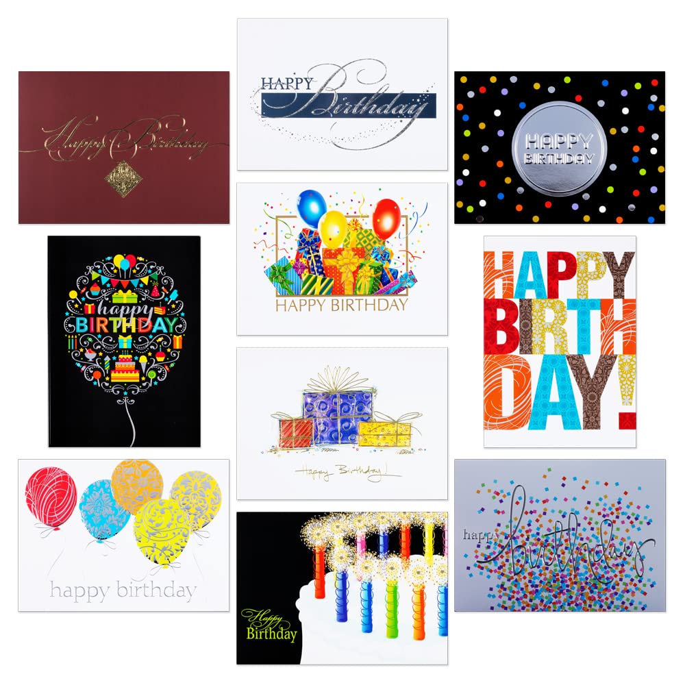 JAM Paper Blank Birthday Card Sets - Happy Birthday Assortment (50/Pack) - Perfect for Parties, Invitations & Greetings