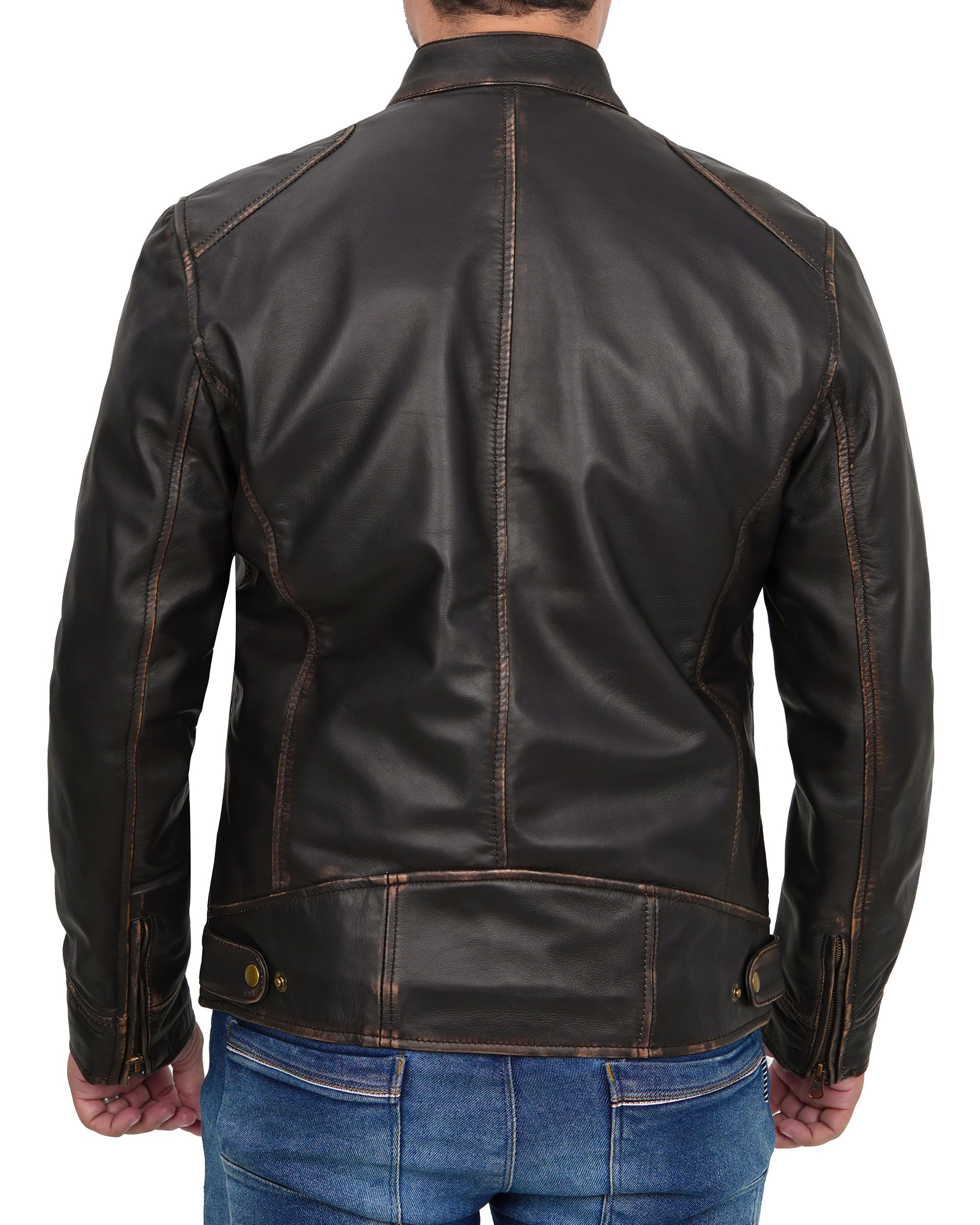 Decrum Men's Real Lambskin Leather Jacket - Classic Cafe Racer Style Motorcycle Jacket for Bikers & Fashion | Perfect for Riding, Casual Wear & Night Out