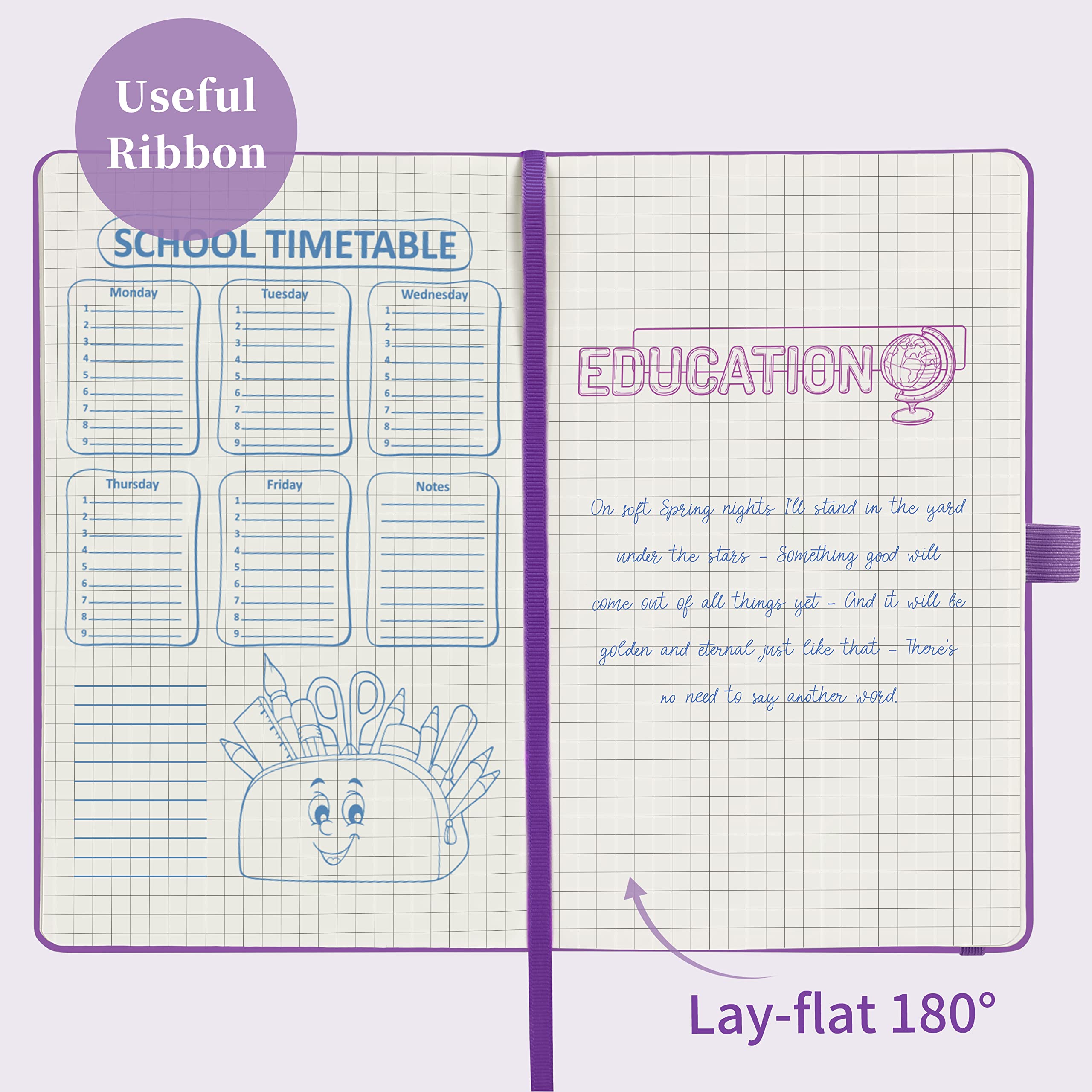 Premium Graph Grid Paper Notebook - Hardcover Journal with Ribbon Bookmark, Thick Paper, Pen Holder & Inner Pocket, 5.3