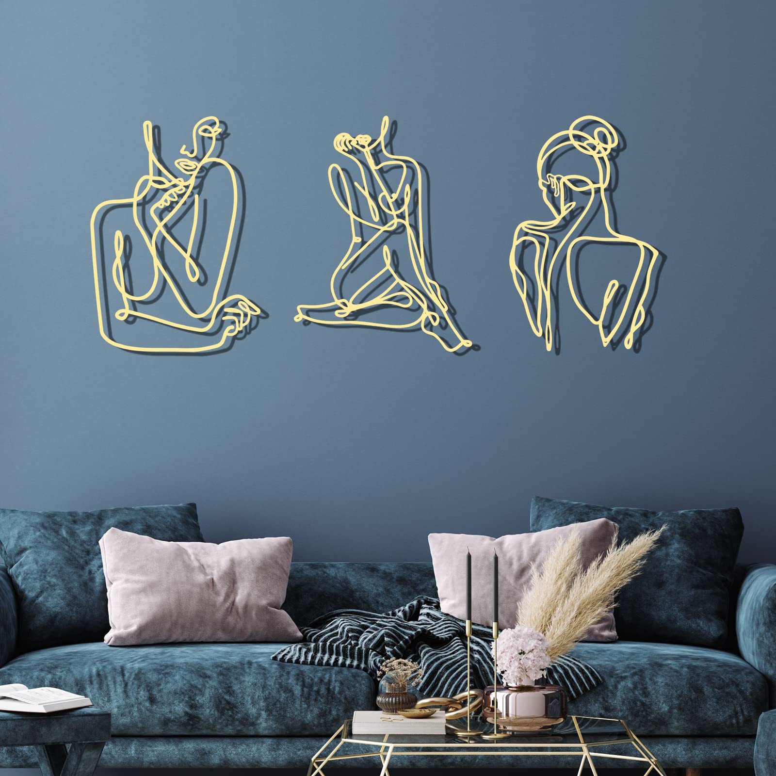 Photect 3-Piece Minimalist Abstract Metal Wall Art Set - Modern Single Line Drawing of Woman in Gold - Elegant Home Decor for Bedroom, Bathroom & Living Room | Perfect for Contemporary Spaces & Gift Giving