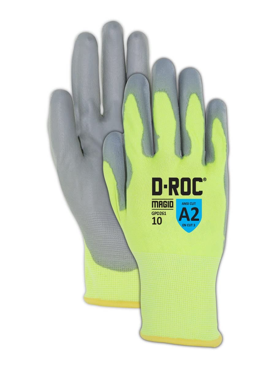**ANSI A2 Hi-Vis DuraBlend Polyurethane Coated Work Gloves - 48 Pairs, Size 12/3XL, GPD261 - Durable Safety Gloves for Construction, Warehouse & Outdoor Work**
