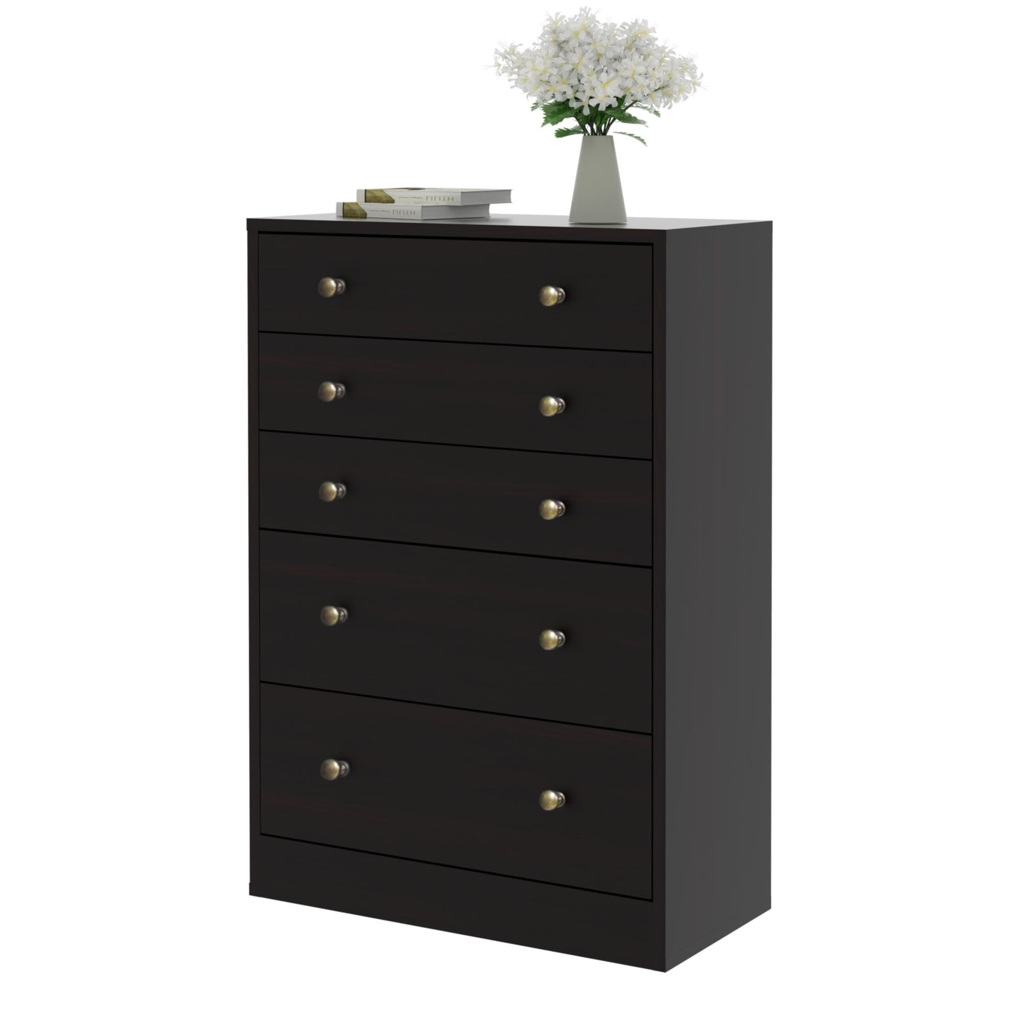 5-Drawer Dresser for Bedroom - Large Wooden Storage Organizer with Espresso Finish - Perfect for Closet, Living Room, Nursery & Hallway Organization