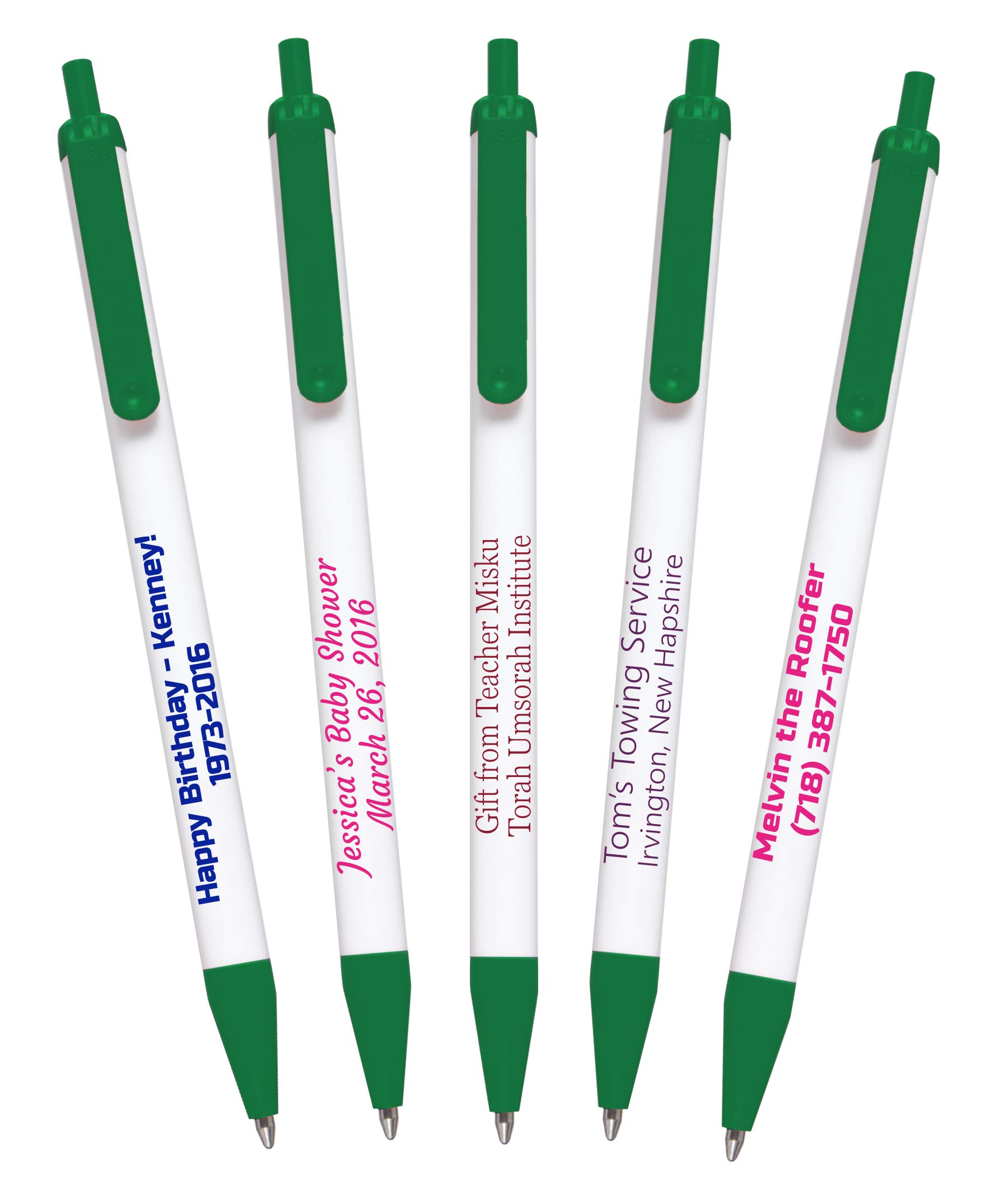 Custom Printed 911PENS USA Made Ballpoint Pens - Personalized with Your Logo & Text - Pack of 50 White Pens with Dark Green Trim - Perfect for Corporate Gifts, Promotional Events & Office Supplies