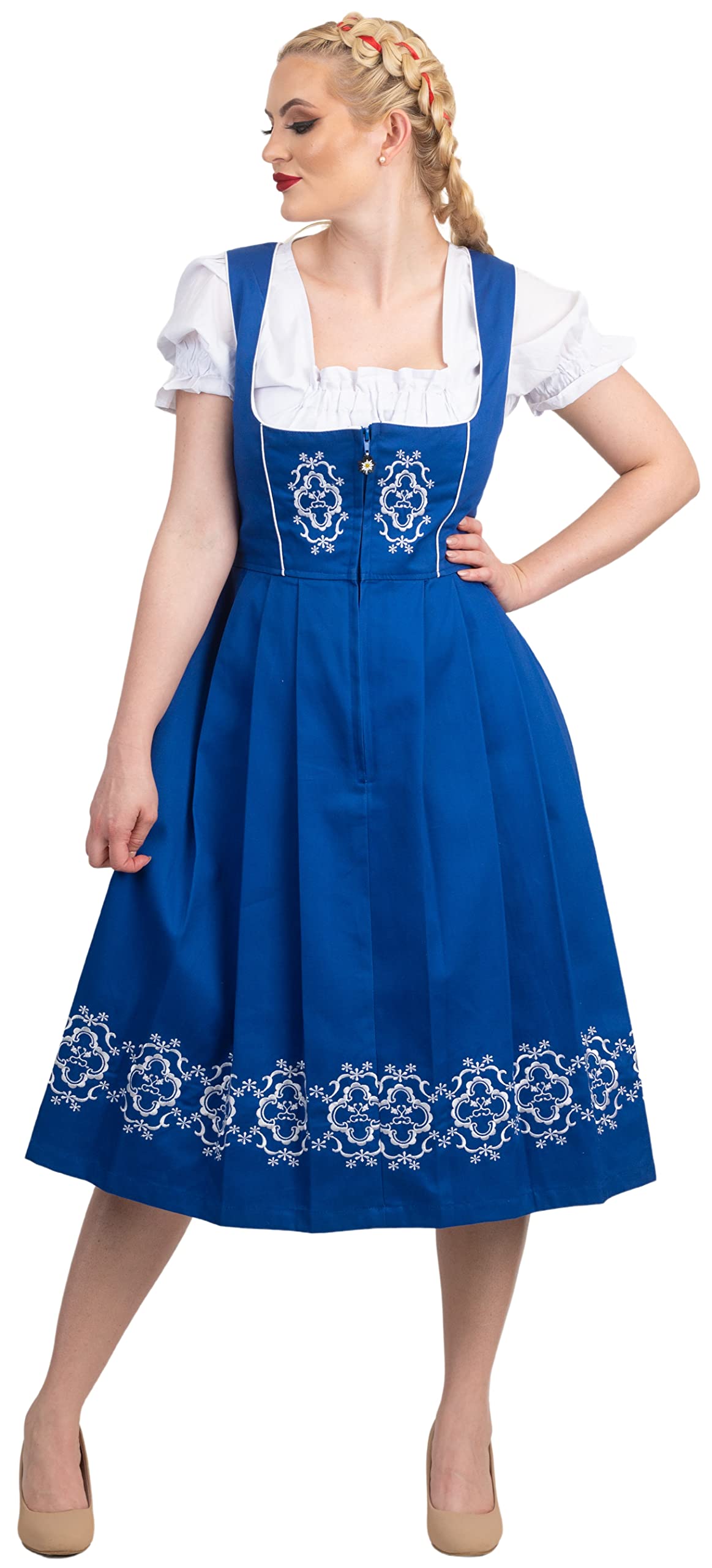Authentic German Dirndl Dress for Women - Blue Long Midi Trachten Haus Oktoberfest Costume | Perfect for Oktoberfest, Halloween, Cultural Events & Bavarian Themed Parties