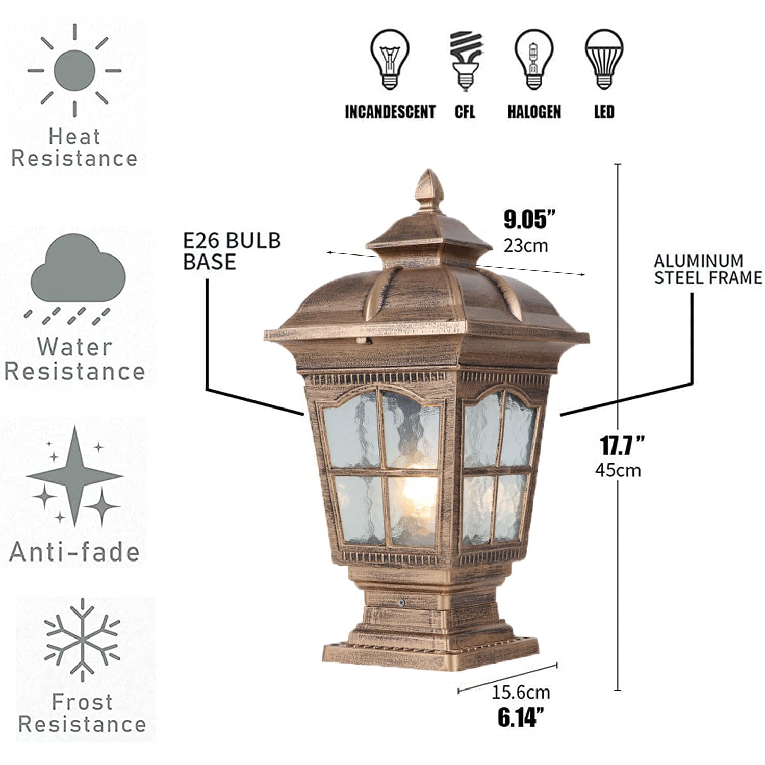 Outdoor Column Lights - Waterproof & Rustproof Aluminum Post Lamp with E26 Base & Glass Shade for Garage, Pavilion, Courtyard Lighting | Perfect for Pathway, Garden, Patio, and Driveway Illumination