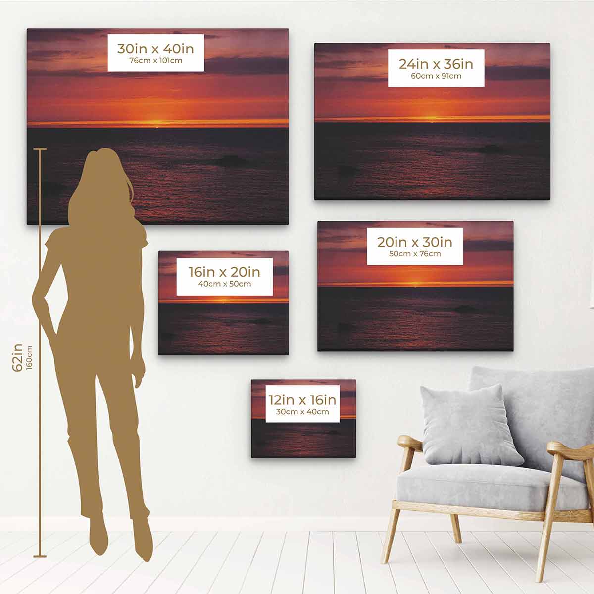 Orange Beach Sunset Wall Art Canvas Print 4458 - Coastal Decor for Living Room, Bedroom & Office