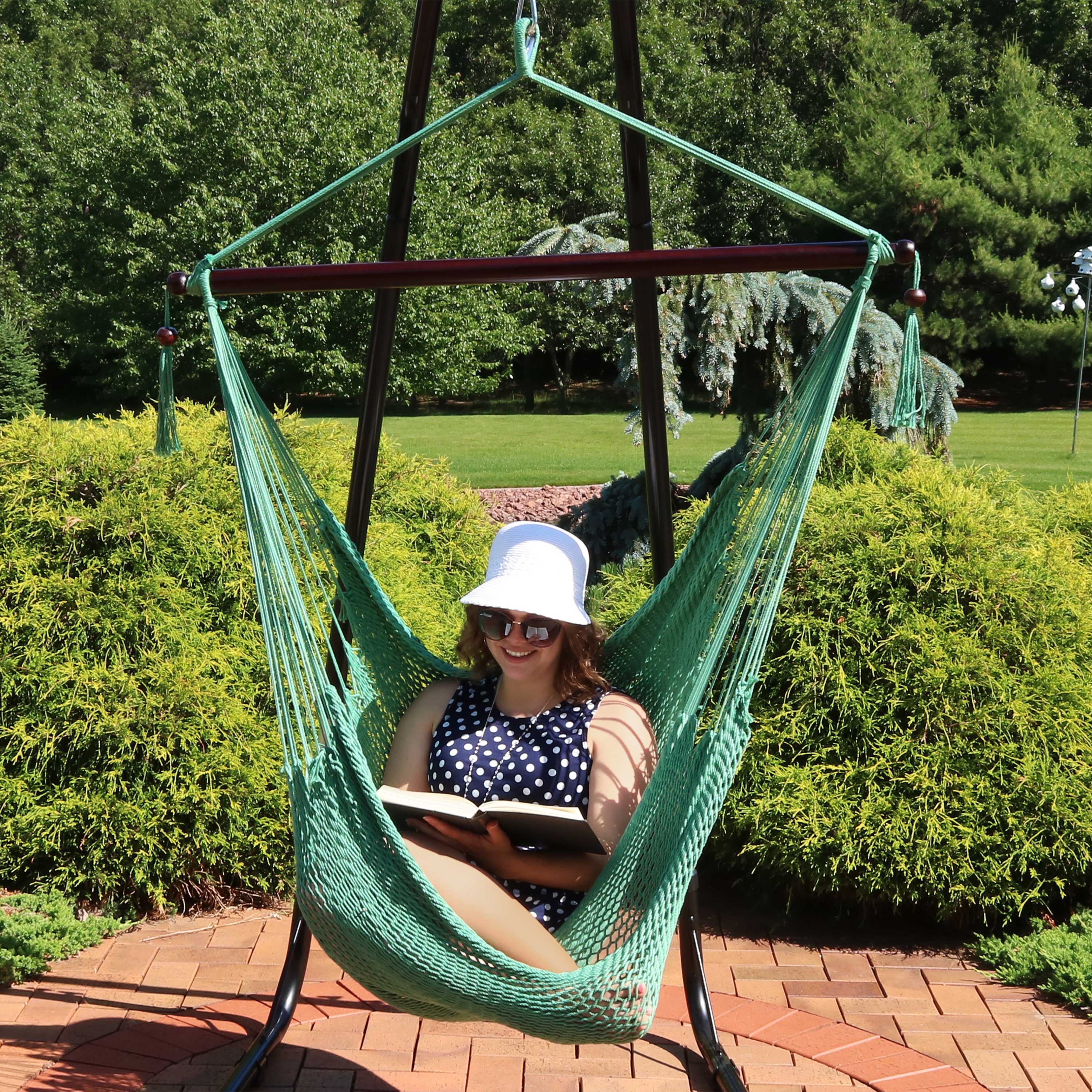 Sunnydaze Extra Large Hanging Caribbean Hammock Chair - Durable Outdoor Swing for Patio, Garden, Backyard & Poolside Relaxation
