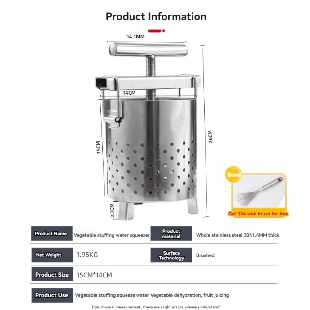 Stainless Steel Manual Fruit Wine Press & Honey Extractor - T-Handle Cheese Tincture Herb Press Machine for Home Brewing, Beekeeping & DIY Projects | Stable Base for Easy Juicing & Extraction