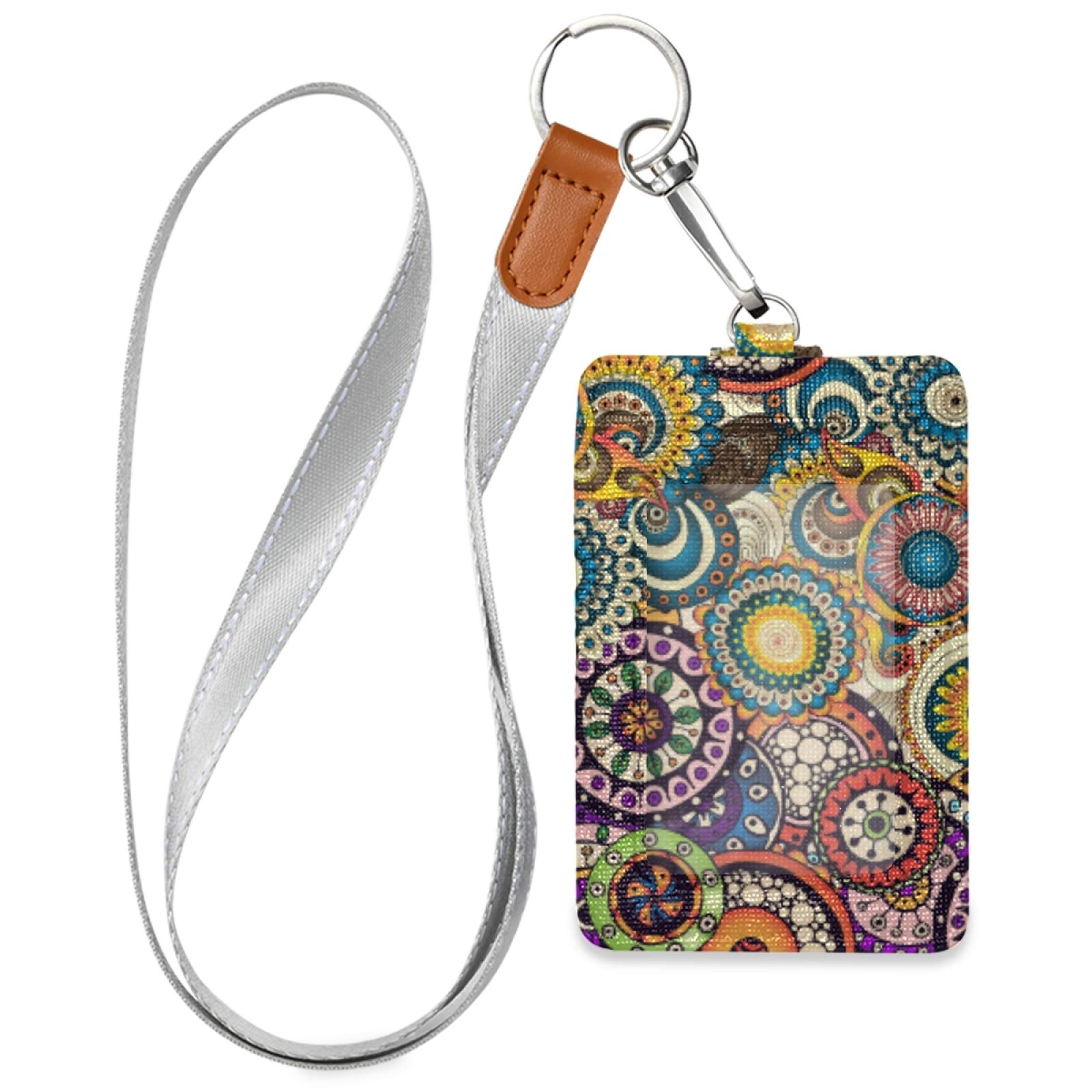 Vertical Leather ID Badge Holder with Lanyard - Office & School Staff Use