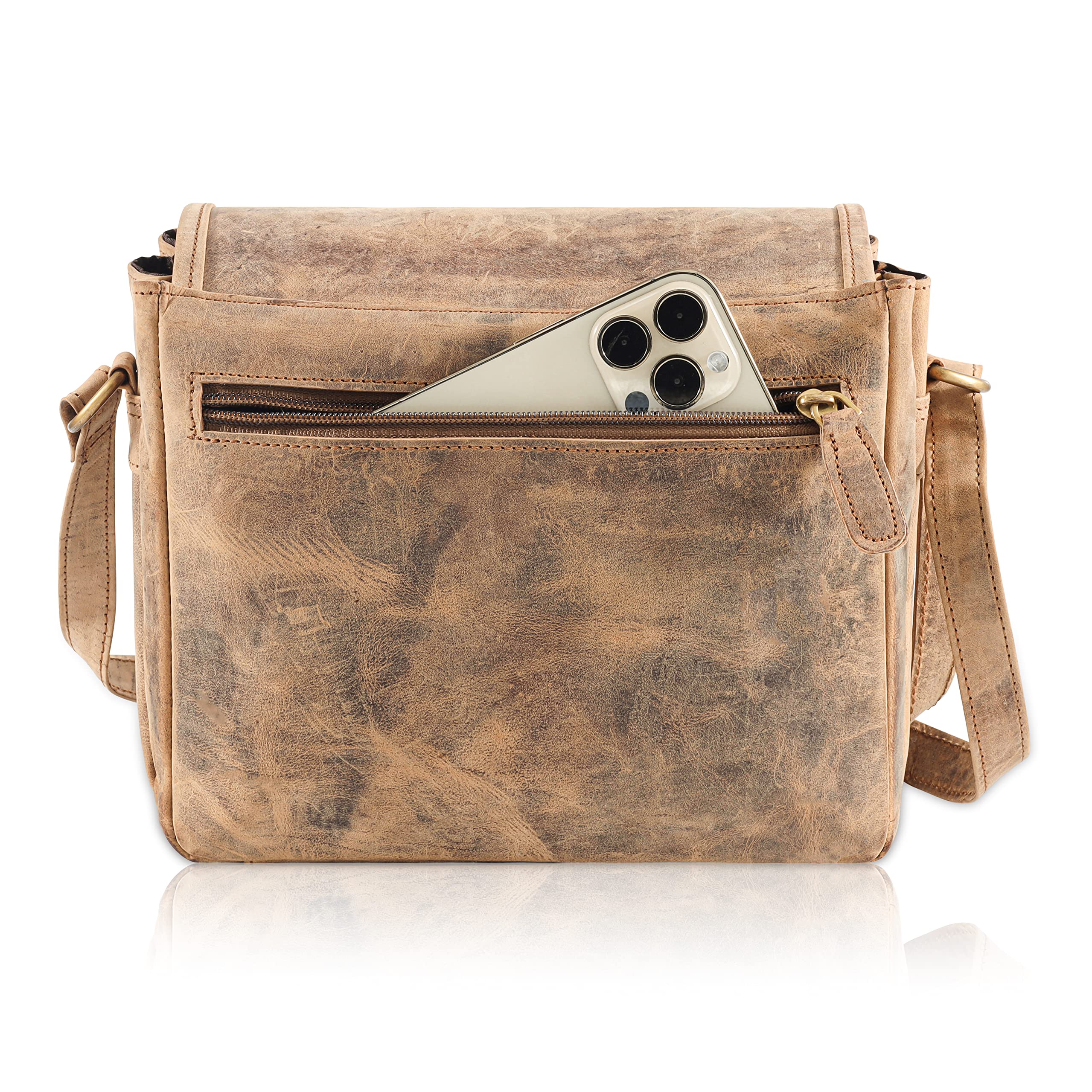 Genuine Leather Crossbody Bag for Women & Men - Handmade Unisex Shoulder Bag with Adjustable Strap - Perfect for Travel, Work & Everyday Use