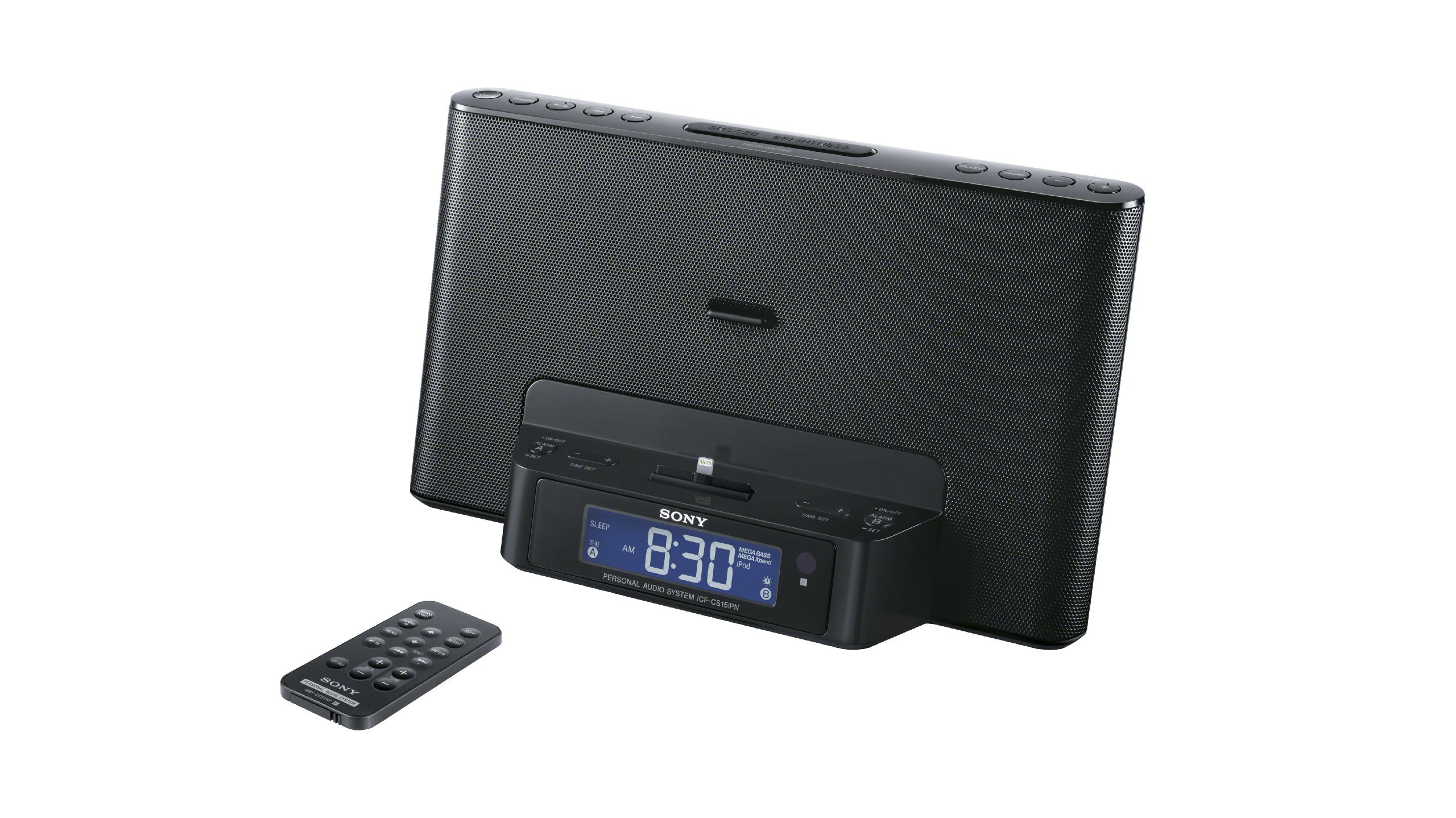 Sony ICFCS15IPN Lightning iPhone iPod Clock Radio Speaker Dock - Black - Renewed - Perfect for Bedroom, Office, or Travel Use