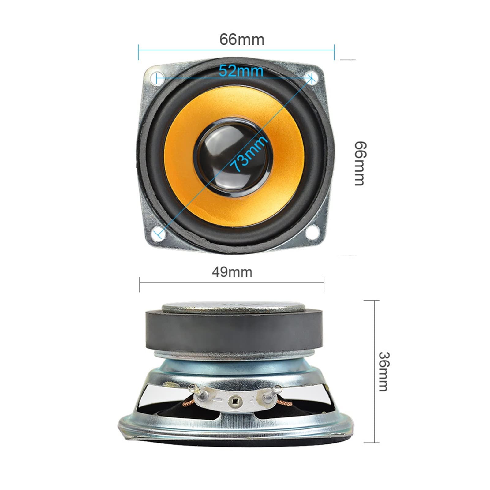 2Pcs 4 Ohm 5W 2.5 Inch Square Audio Speakers - Full Range Rubber Cone Loudspeakers for DIY Home Theater & Bookshelf Sound Systems (66mm, Compatible with Altavoz) - Perfect for Home Audio, DIY Projects & Music Enthusiasts