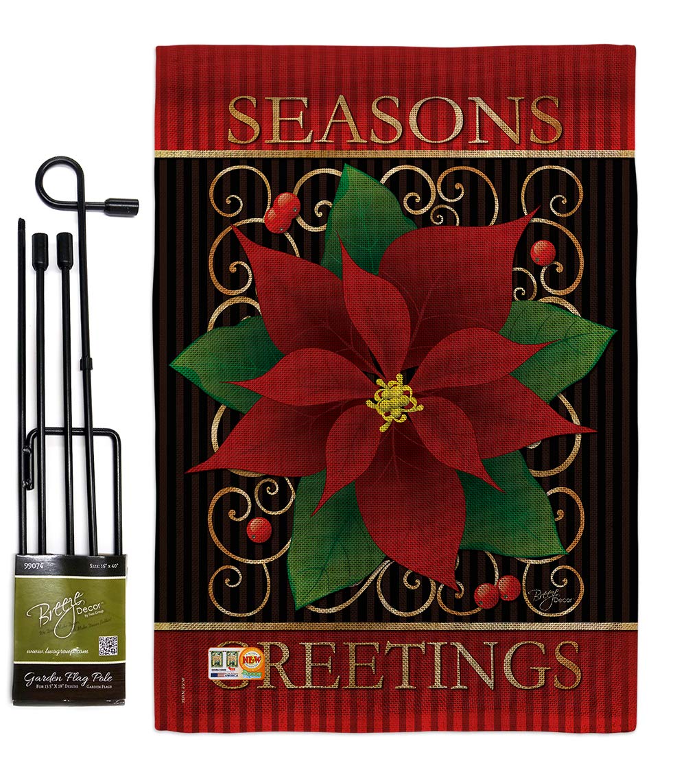 Festive Poinsettia Garden Flag Set - Double-Sided Xmas Decor for Yard & Home