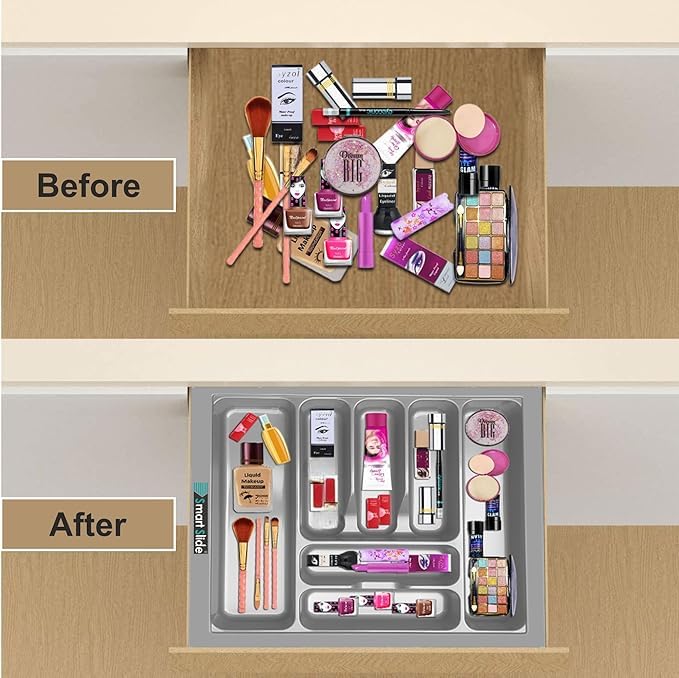 SmartSlide 530 X 475mm Kitchen Drawer Organizer - Cutlery Tray, Silverware & Cosmetics Storage for Modular Kitchen Baskets & Tandem Drawers - Perfect for Utensil Organization & Bathroom Accessories Storage