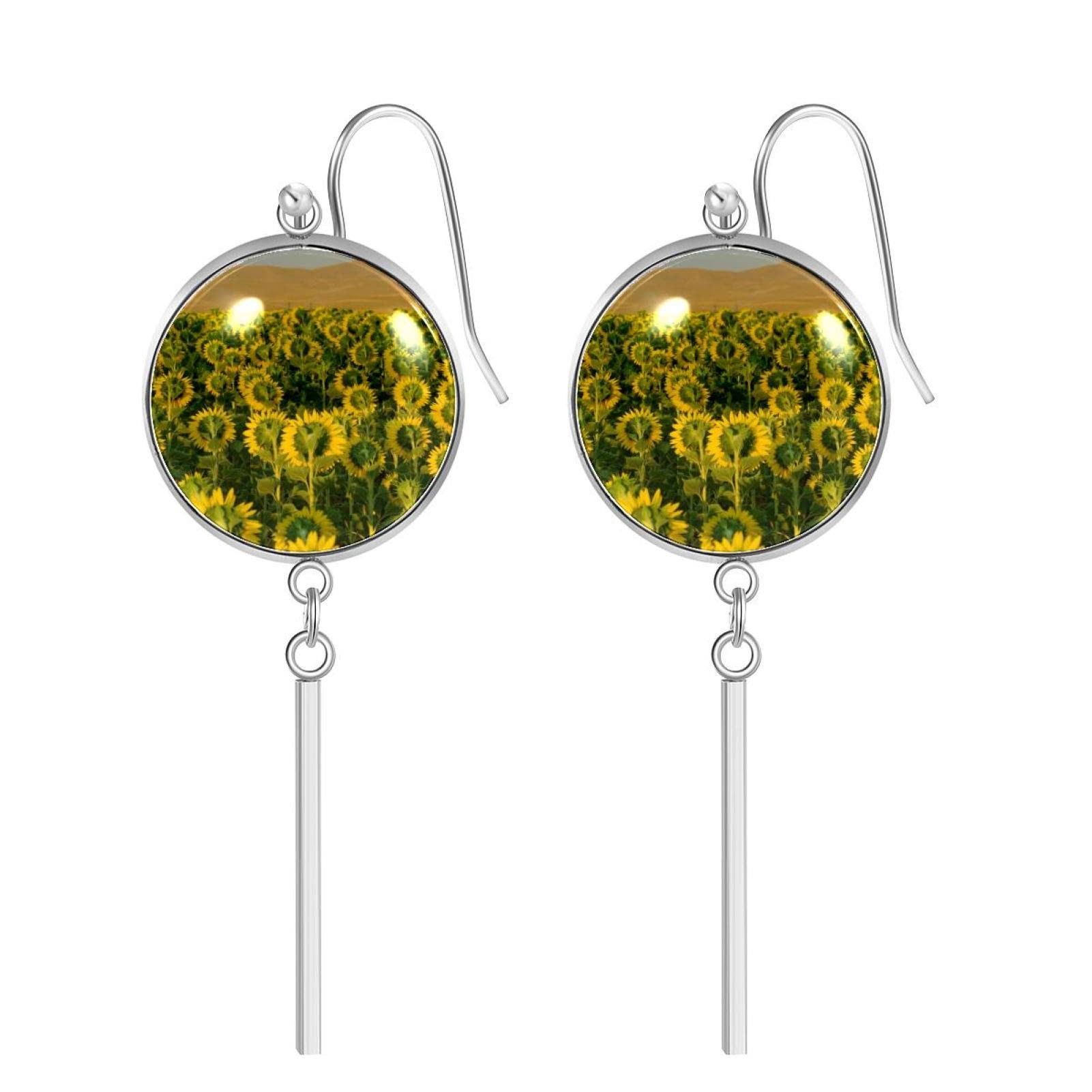 Elegant Sunset Beach Glass Dangle Earrings for Women | Stainless Steel Circle Drop Earrings | Perfect for Teen Girls & Everyday Wear | Great for Beach Parties, Date Nights & Special Occasions