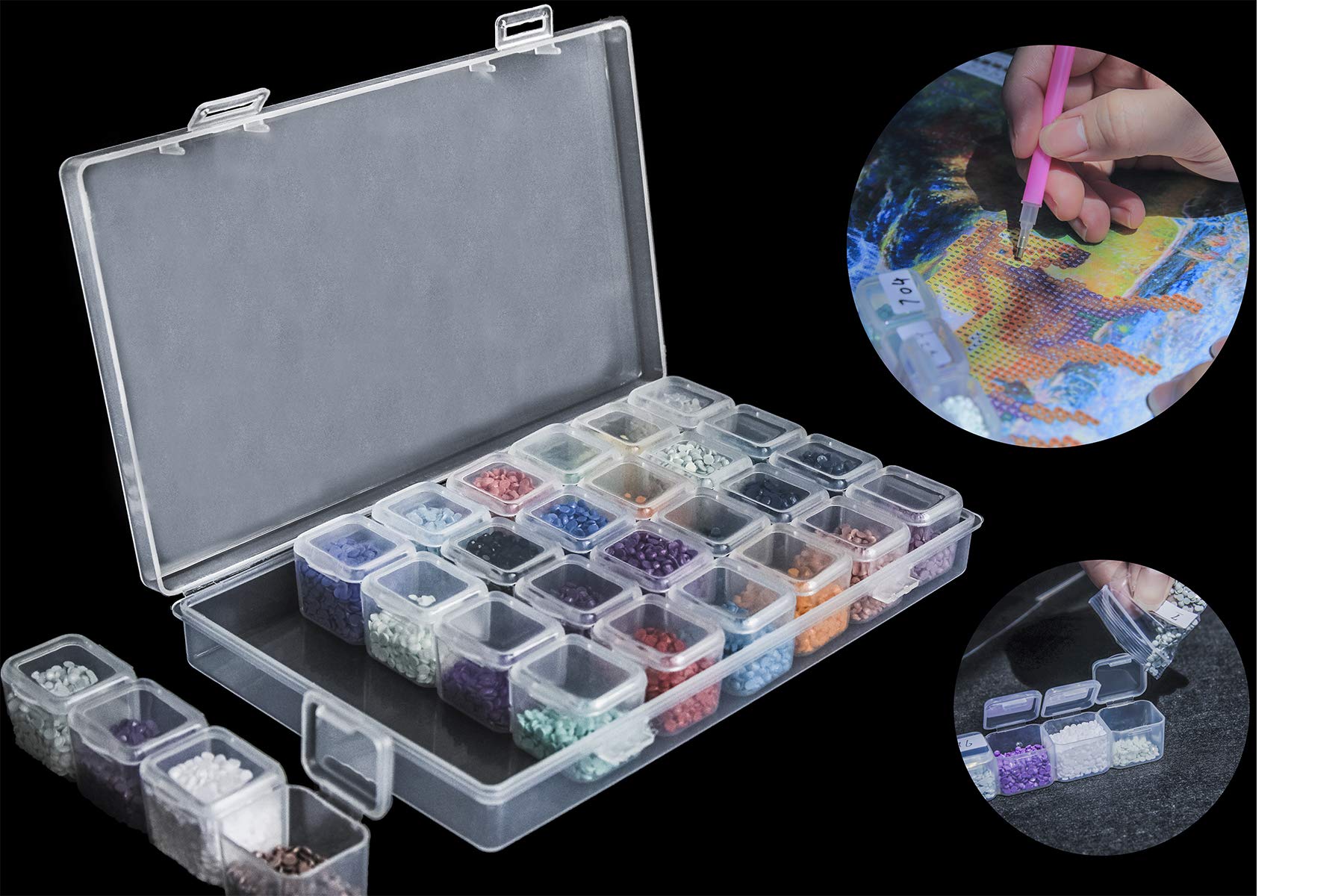 2-Pack 28 Slot Diamond Painting Storage Containers - Portable Plastic Bead Organizer Box with Tools & Accessories Kit for 5D Full & Partial Drill Diamond Art - Perfect for Crafting, DIY Projects & Home Decor
