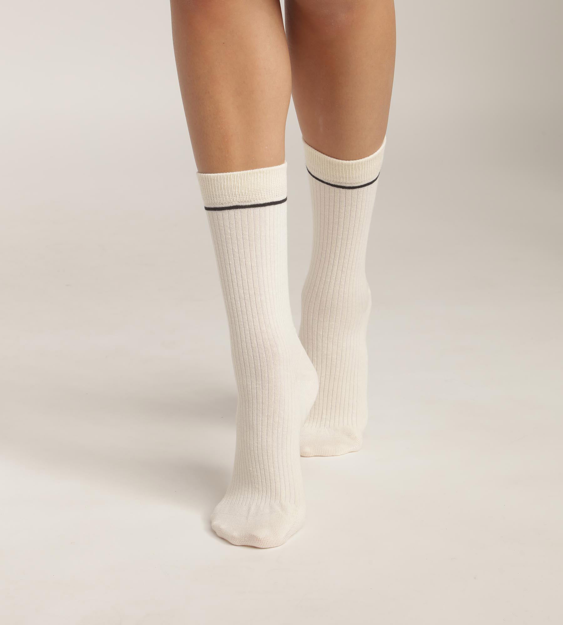 Dim Icons Cream Ribbed Cotton Unisex Socks with Black Stripe - Comfortable & Stylish for Everyday Wear, Work, and Casual Outfits